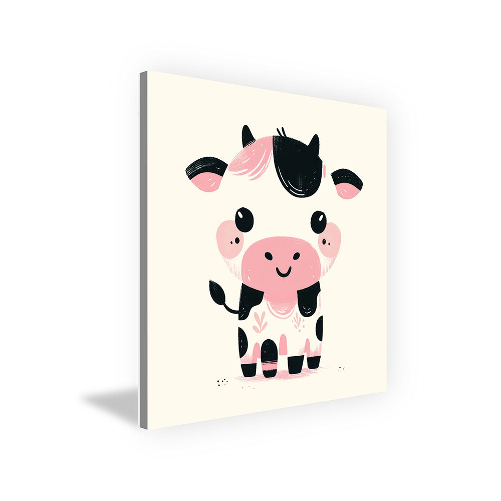 Karla, die kolorierte Kuh – Baby-Kinder-Wandbild MIXPIX – Tiermotiv Kuh als Illustration in Rosa – Ani-Mali Bilderset Kinderzimmer Wanddekoration