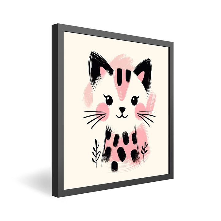 Kira, die Kunst-Katze – Baby-Kinder-Wandbild MIXPIX – Tiermotiv Katze als Illustration in Rosa – Ani-Mali Bilderset Kinderzimmer Wanddekoration