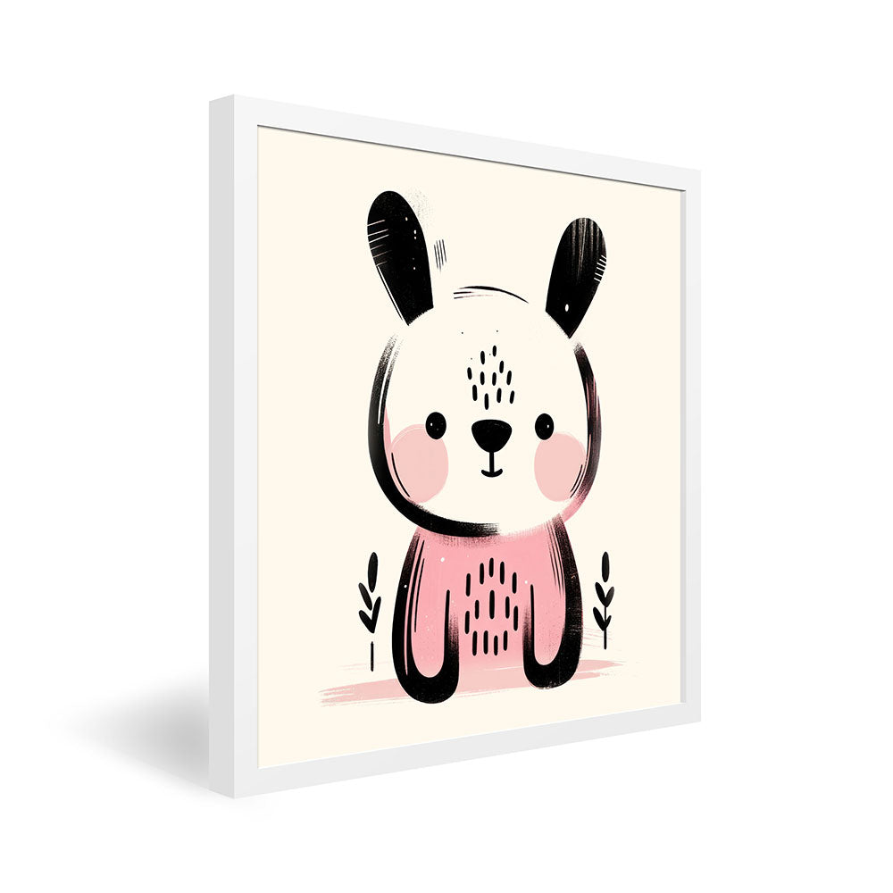 Koko, der Kreativ-Hase – Baby-Kinder-Wandbild MIXPIX – Tiermotiv Hase als Illustration in Rosa – Ani-Mali Bilderset Kinderzimmer Wanddekoration