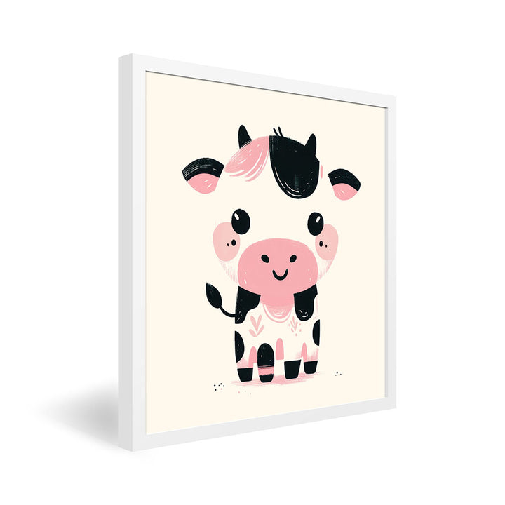 Karla, die kolorierte Kuh – Baby-Kinder-Wandbild MIXPIX – Tiermotiv Kuh als Illustration in Rosa – Ani-Mali Bilderset Kinderzimmer Wanddekoration