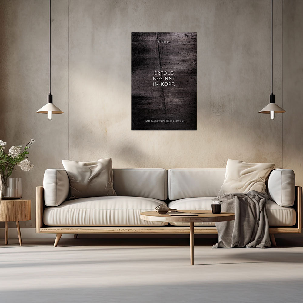 Poster Wandbild Motivation Erfolg beginnt im Kopf schwarz Spruch