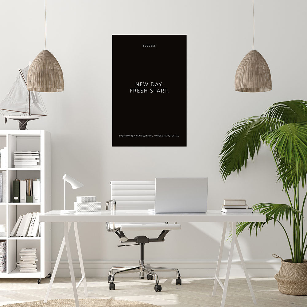 Poster mit englischem Motivationsspruch New day fresh start