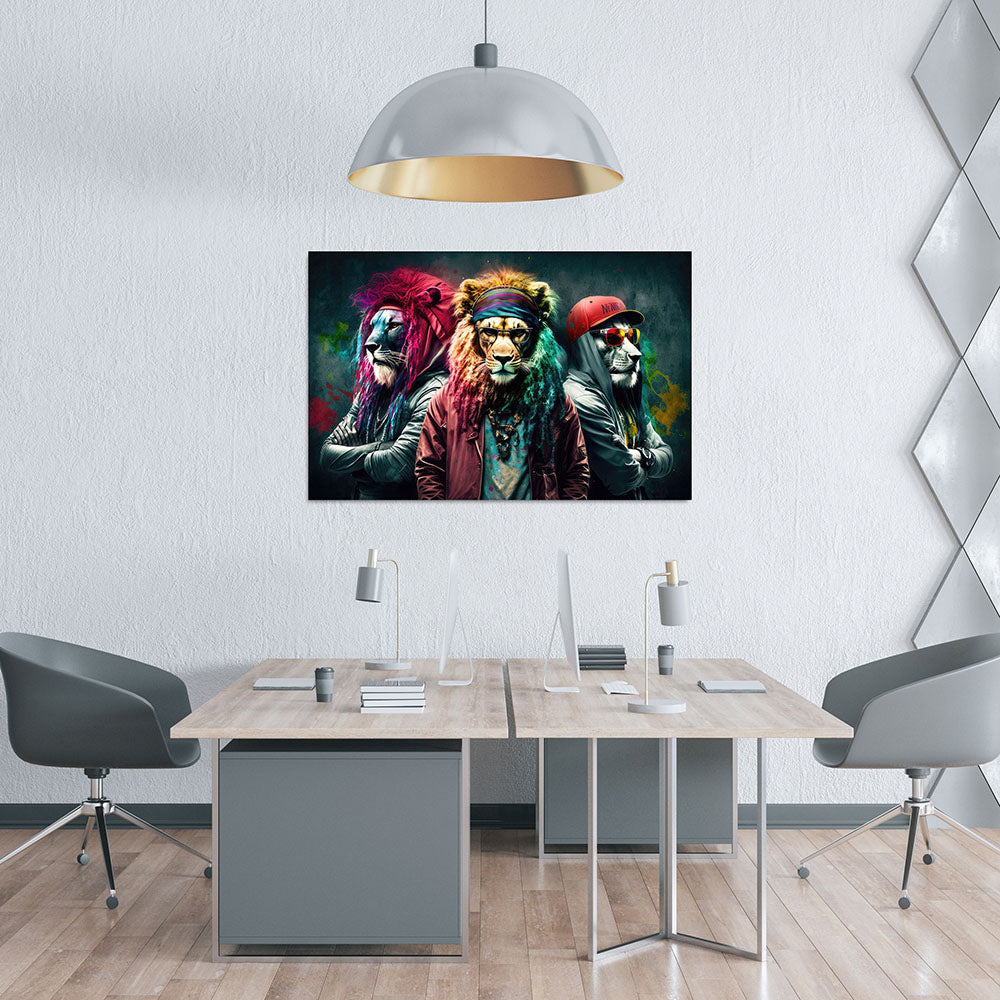 Wandbild Löwen Bunt Cool