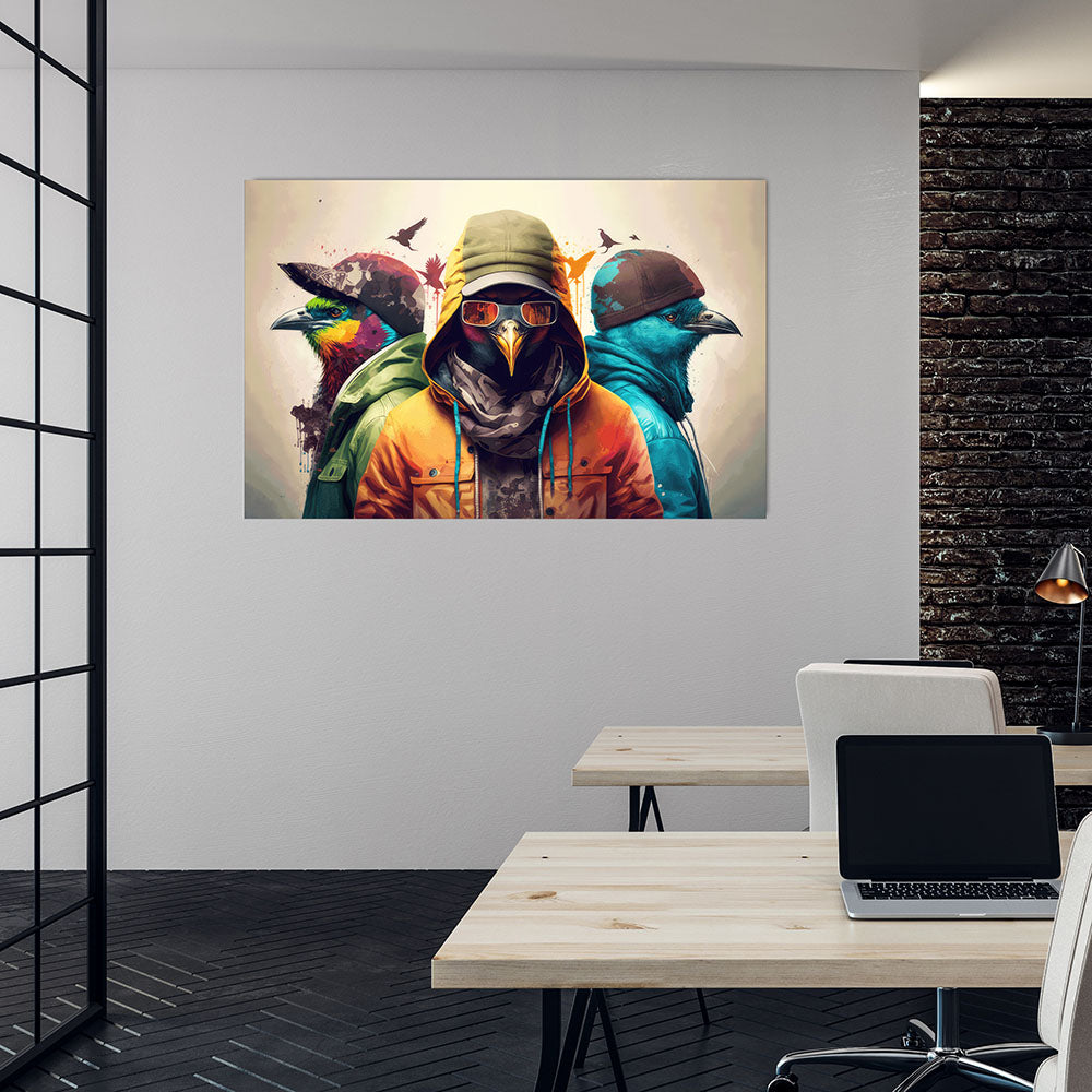 Wandbild Vögel Bunt Cool Brille