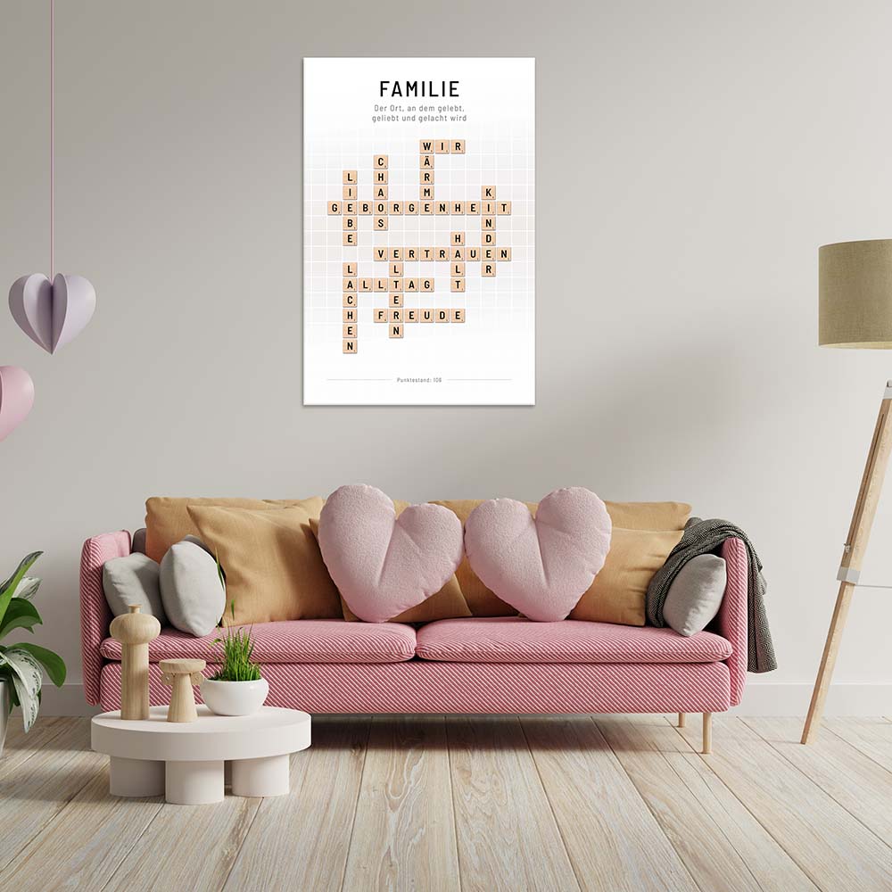 Familie - Crossword-Wandbild - Weiss Leinwand Inspiring – im Art Neutral Hochformat
