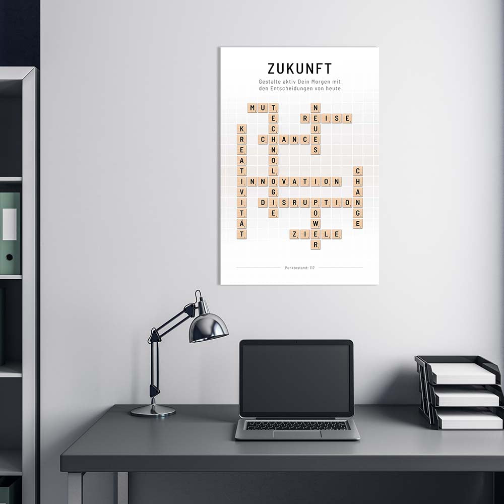 Wandbild Scrabble Holzsteine Homeoffice Büro Zukunft