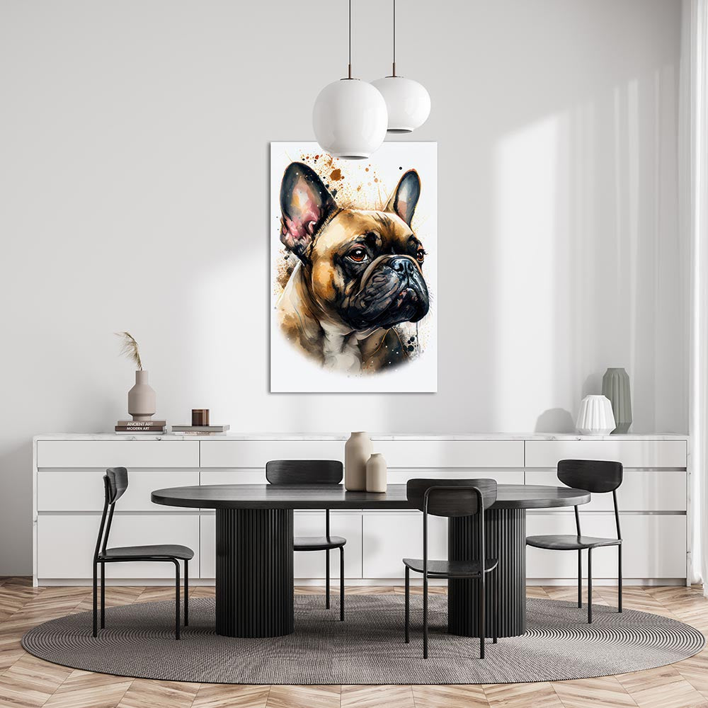 Französische Bulldoge Daisy- Hunde Wandbild - Leinwand WaterColors im  Hochformat – Inspiring Art
