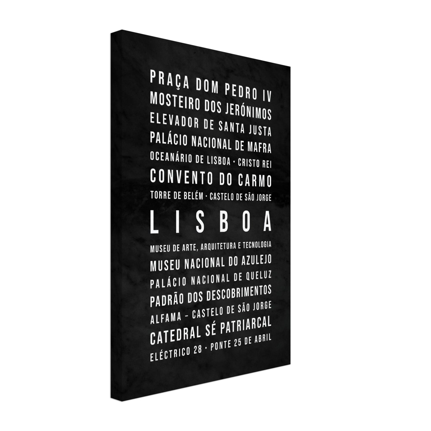Lissabon - Typografie-Wandbild - Leinwand Schwarzgrau Marmoroptik