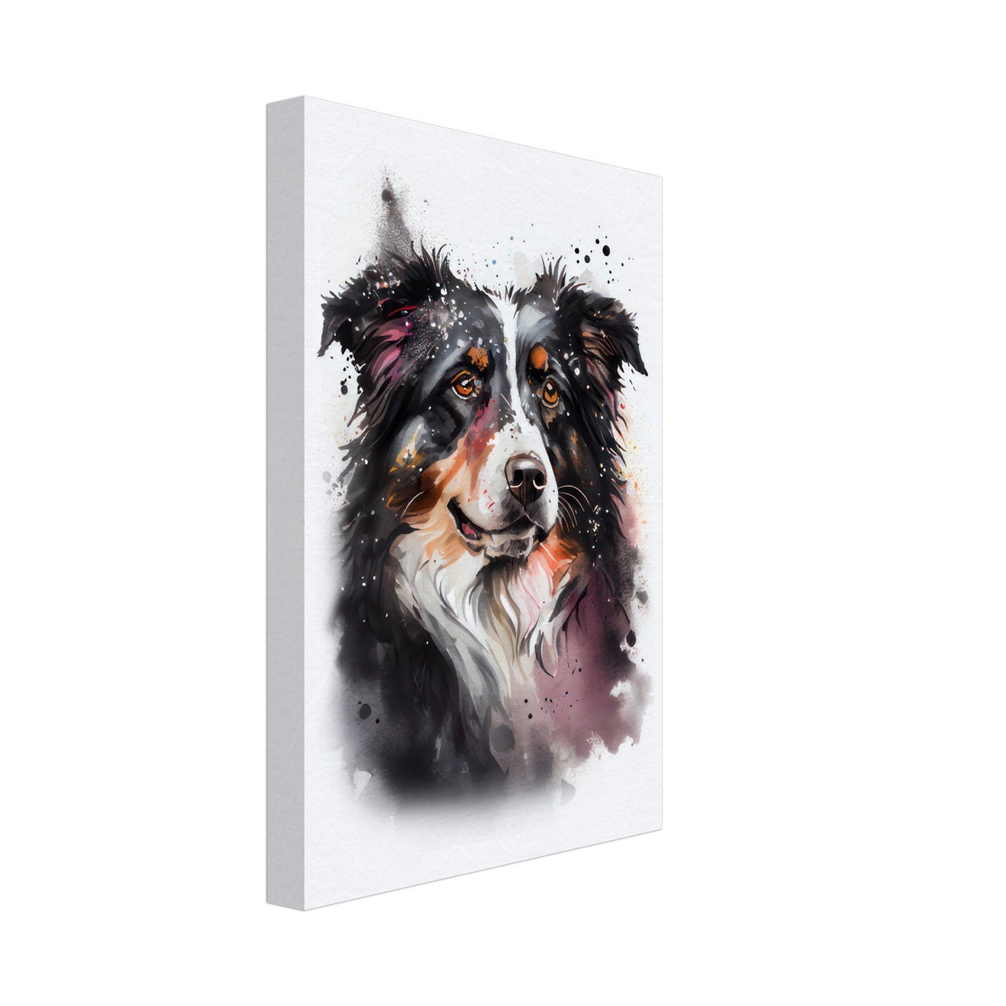 Australian Shepherd Sparky - Hunde Wandbild - Dogs Art Leinwand WaterColors im Hochformat - Hundebilder Hundeportrait Tiere Tierbilder Kunstdruck Aquarell