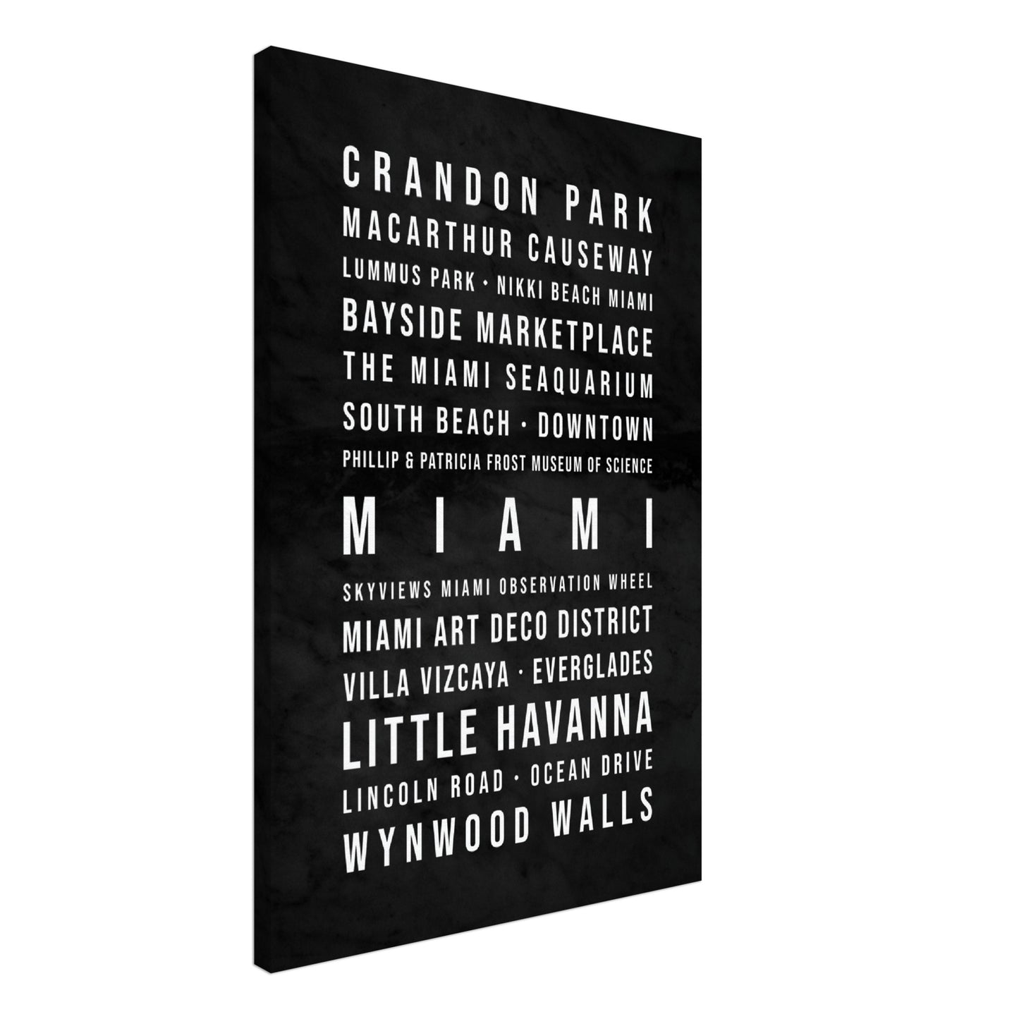 Miami - Typografie-Wandbild - Leinwand Schwarzgrau Marmoroptik