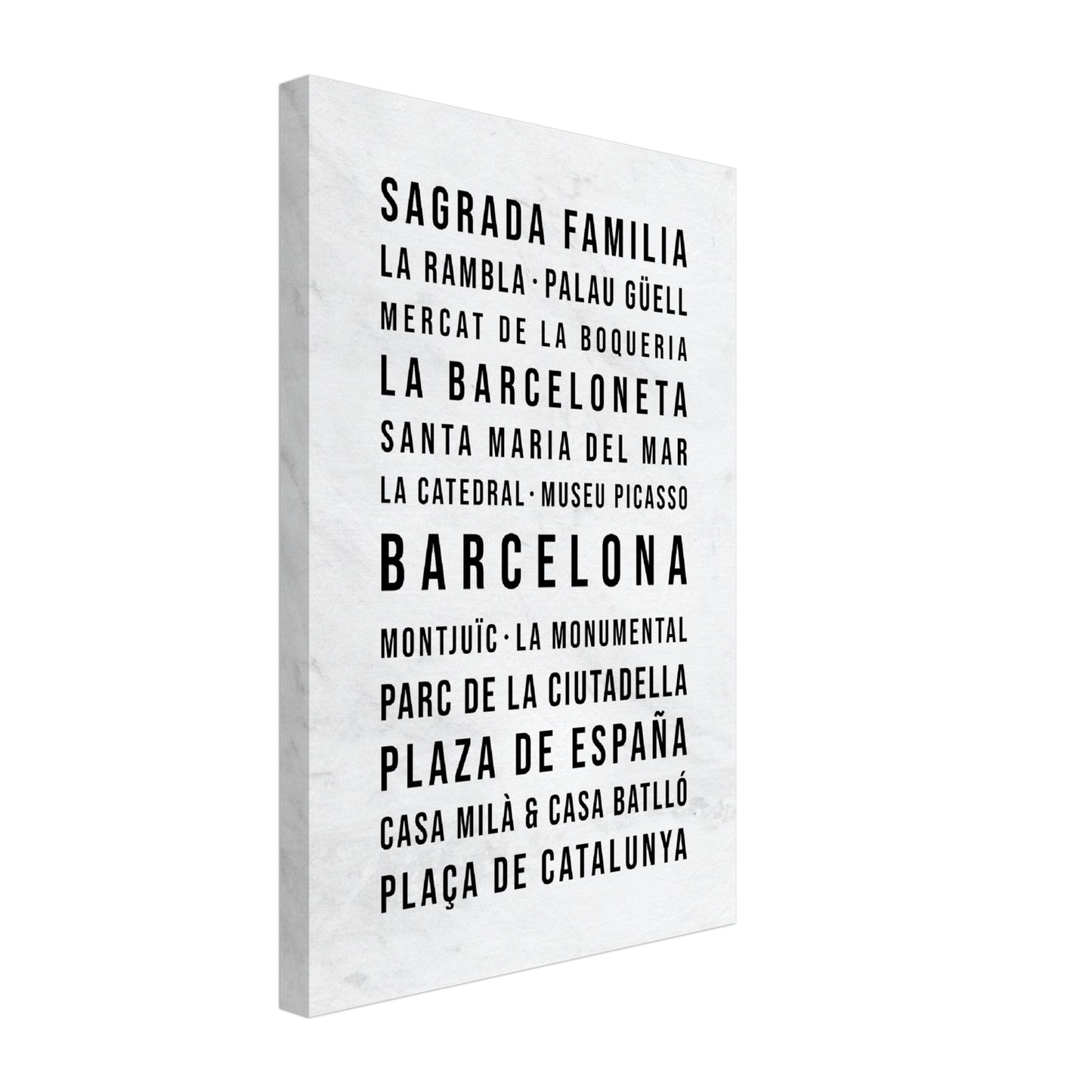 Barcelona - Typografie-Wandbild - Leinwand Weiss Marmoroptik