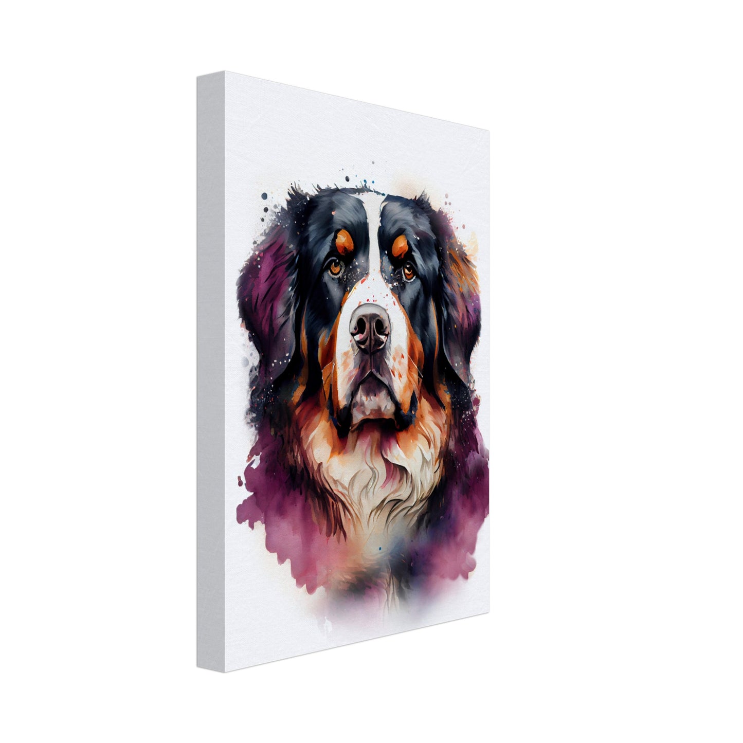 Berner Sennenhund Marley - Hunde Wandbild - Dogs Art Leinwand WaterColors im Hochformat - Hundebilder Hundeportrait Tiere Tierbilder Kunstdruck Aquarell