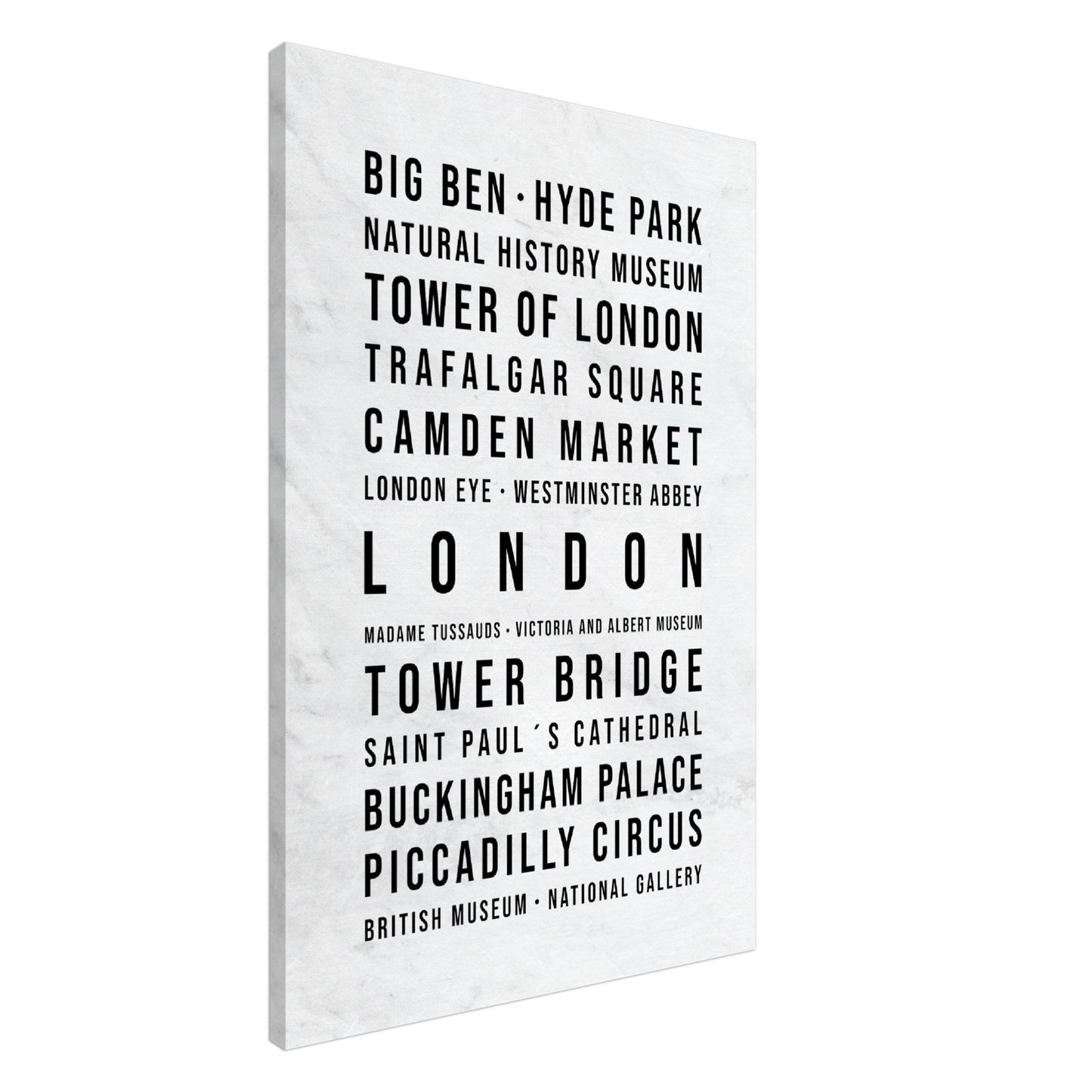 London - Typografie-Wandbild - Leinwand Weiss Marmoroptik