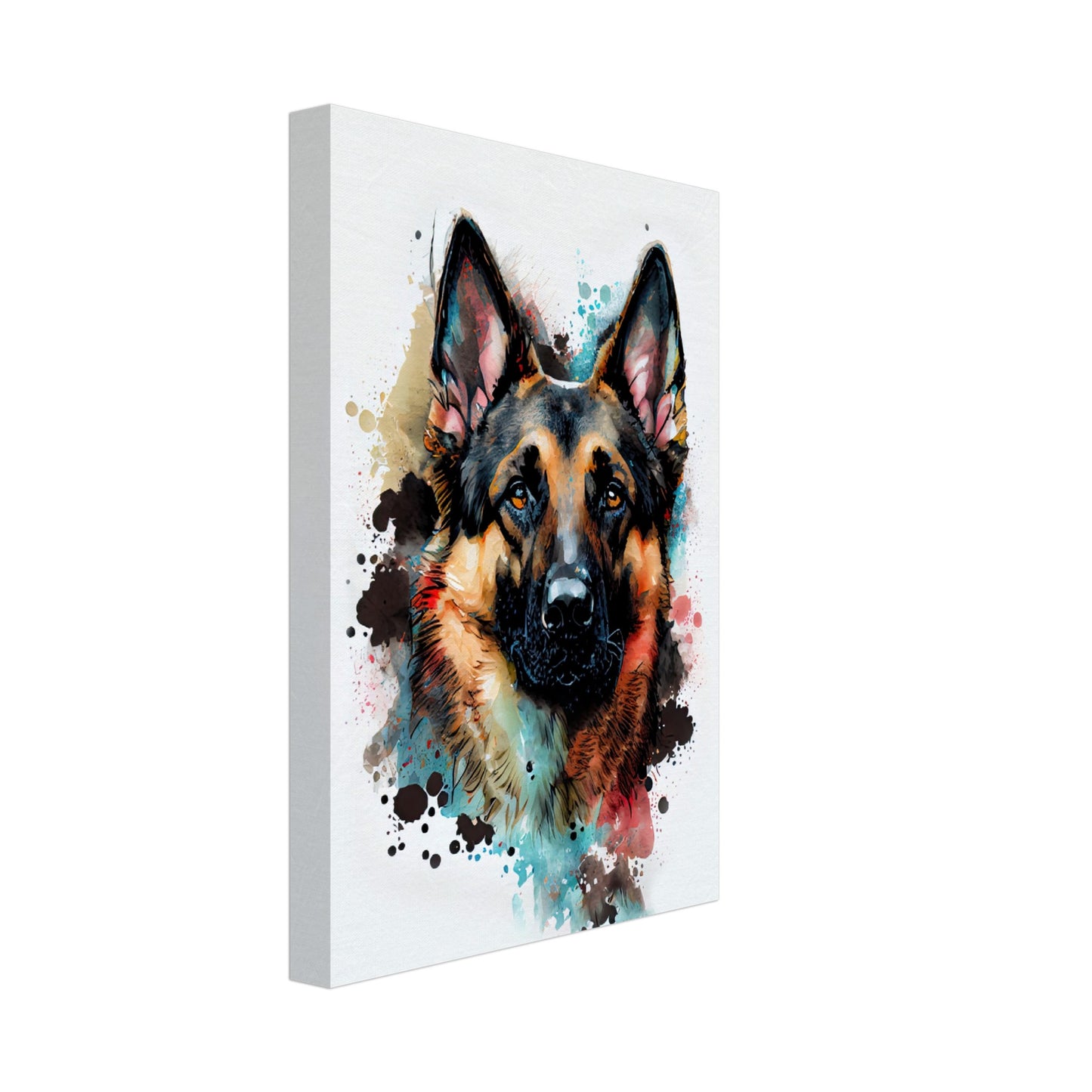Deutscher Schäferhund Laika - Hunde Wandbild - Dogs Art Leinwand WaterColors im Hochformat - Hundebilder Hundeportrait Tiere Tierbilder Kunstdruck Aquarell