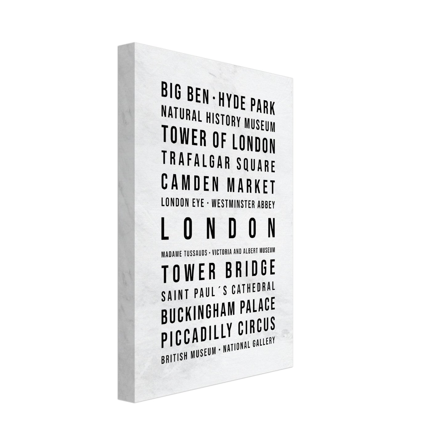London - Typografie-Wandbild - Leinwand Weiss Marmoroptik