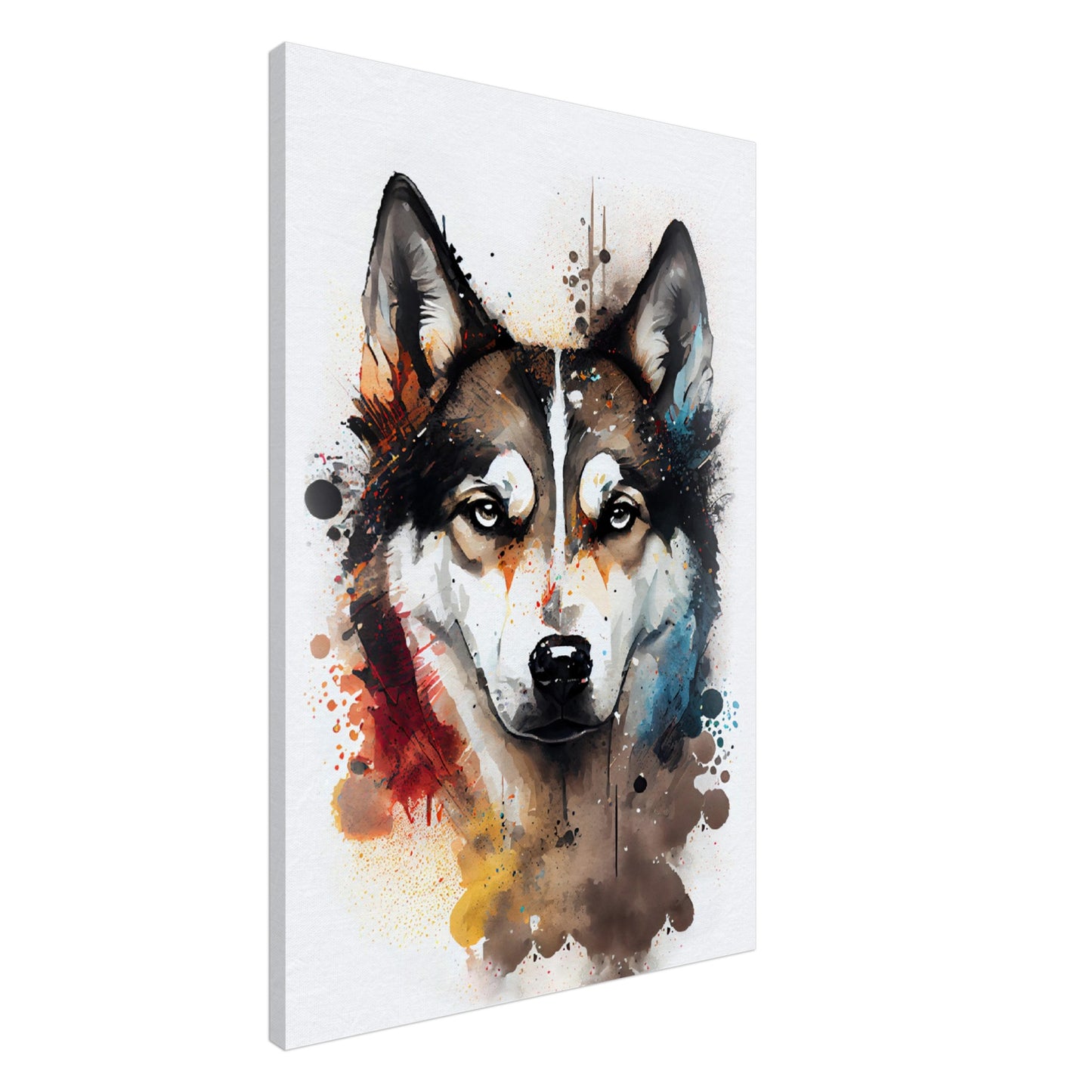 Husky Benji - Hunde Wandbild - Dogs Art Leinwand WaterColors im Hochformat - Hundebilder Hundeportrait Tiere Tierbilder Kunstdruck Aquarell