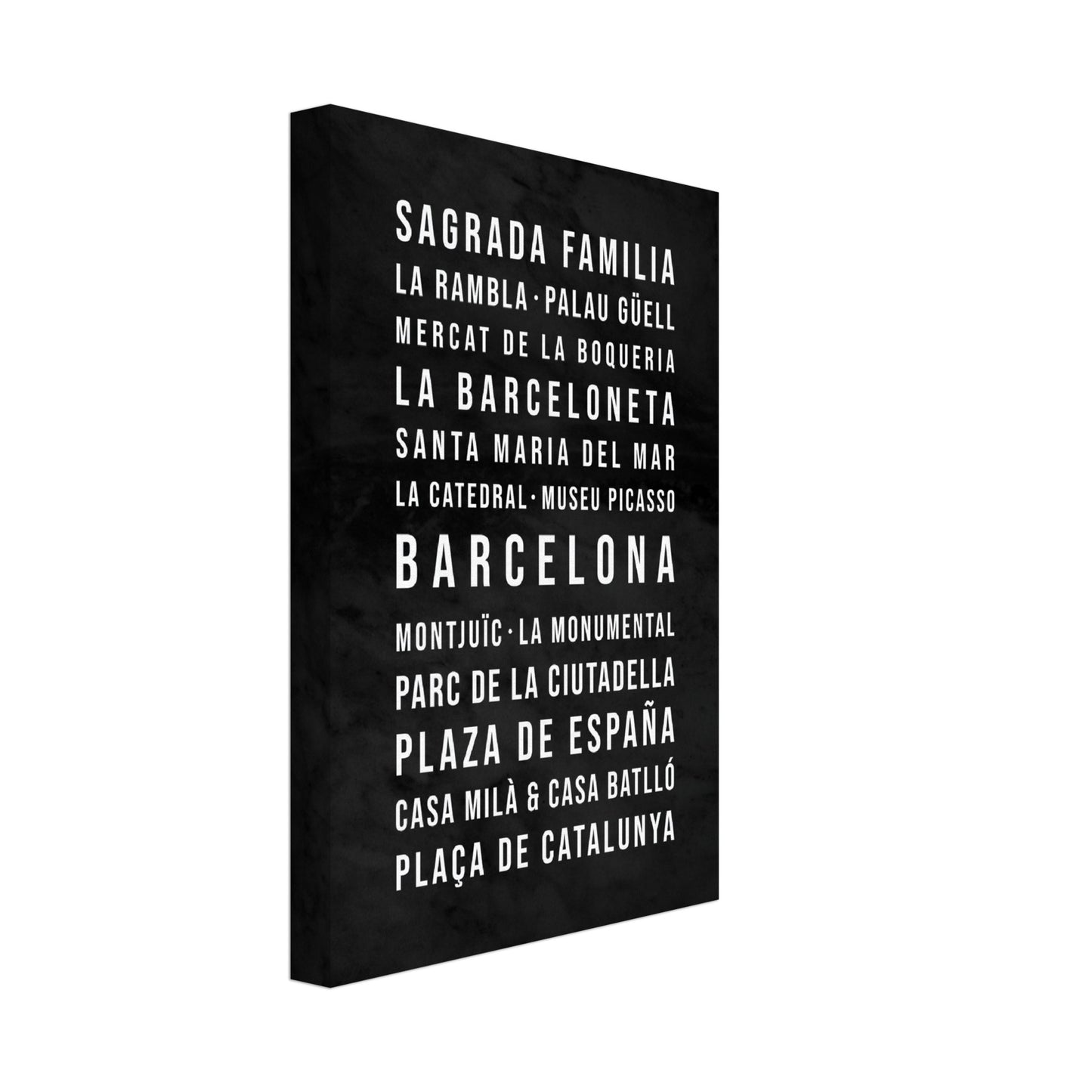 Barcelona - Typografie-Wandbild - Leinwand Schwarzgrau Marmoroptik