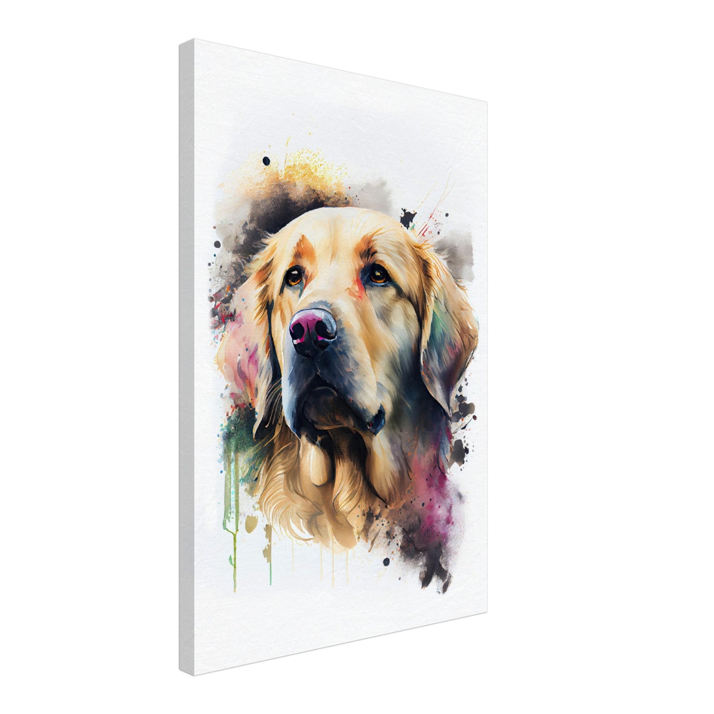 Golden Retriever Thyson - Hunde Wandbild - Dogs Art Leinwand WaterColors im Hochformat - Hundebilder Hundeportrait Tiere Tierbilder Kunstdruck Aquarell