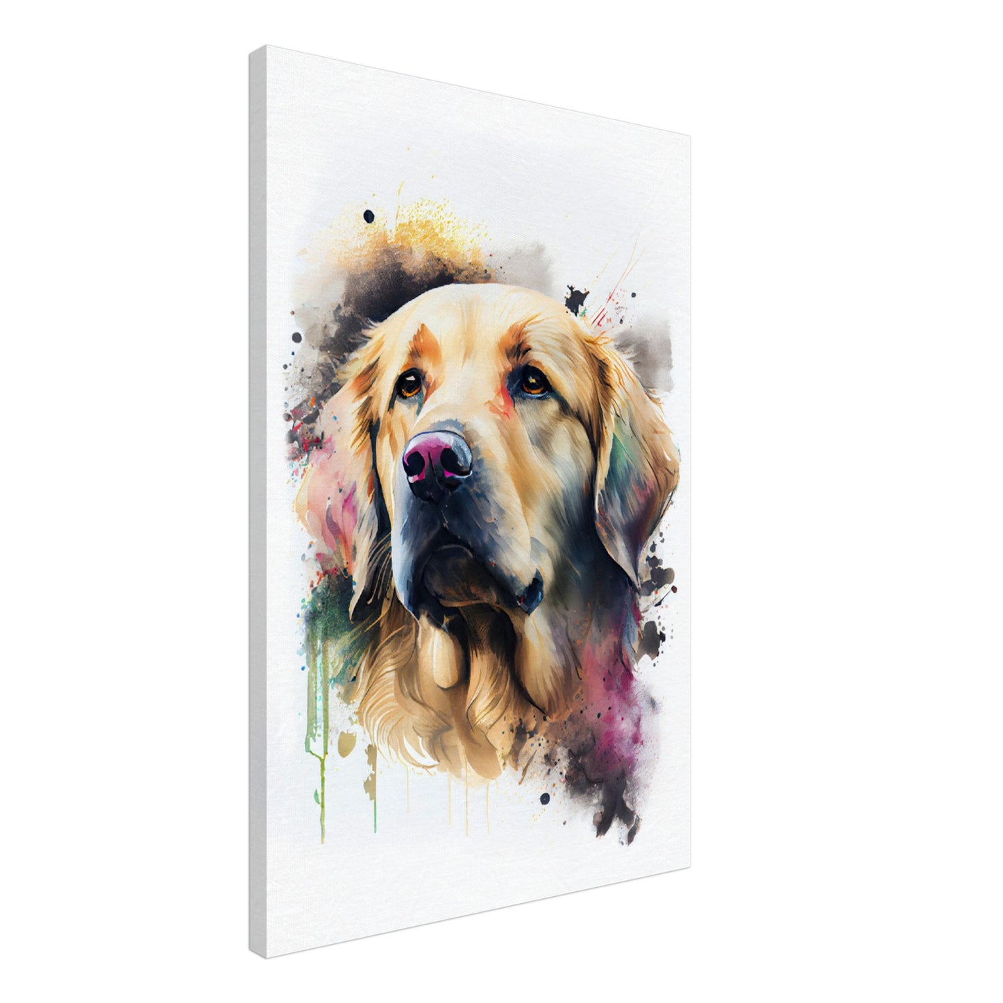 Golden Retriever Thyson - Hunde Wandbild - Dogs Art Leinwand WaterColors im Hochformat - Hundebilder Hundeportrait Tiere Tierbilder Kunstdruck Aquarell