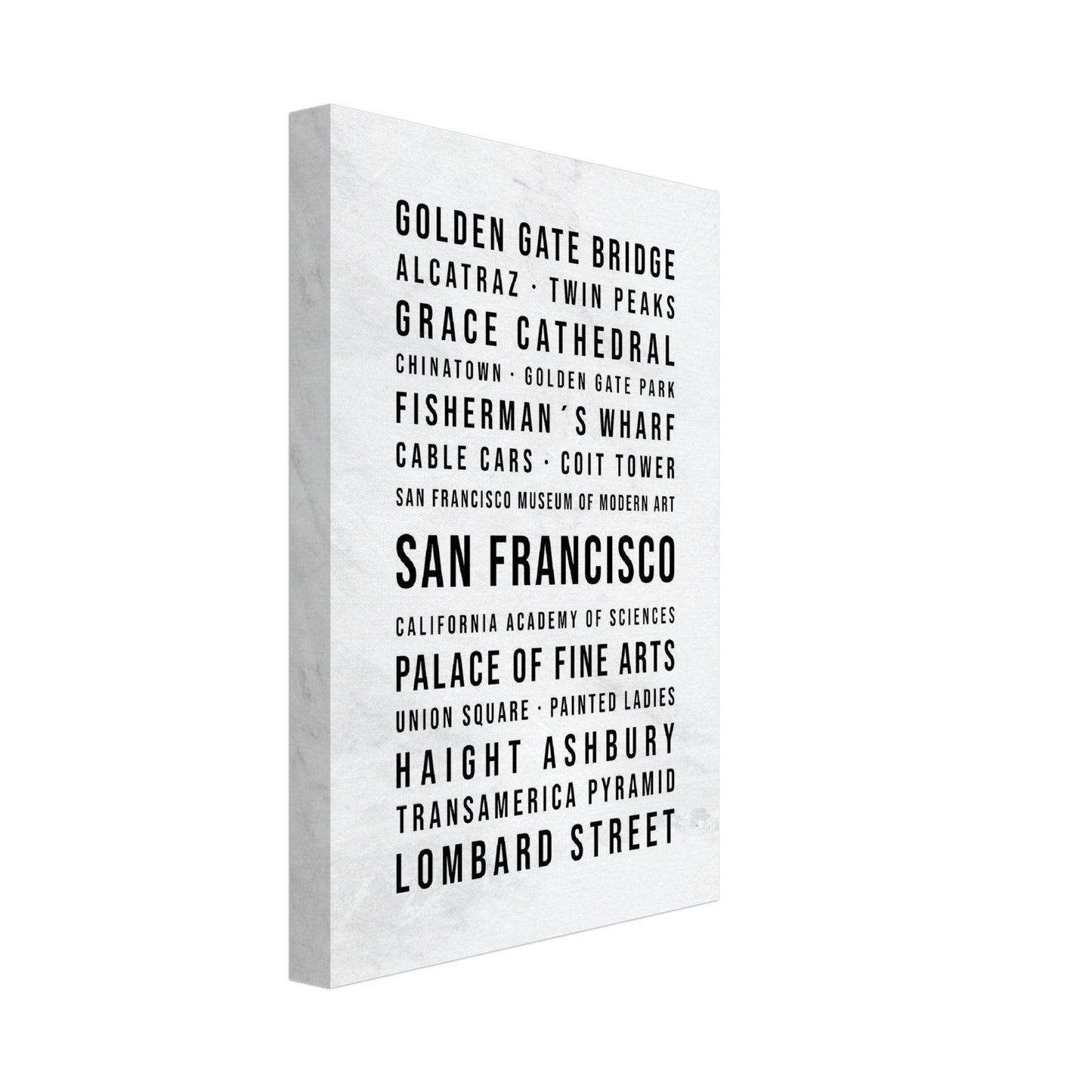 San Francisco - Typografie-Wandbild - Leinwand Weiss Marmoroptik