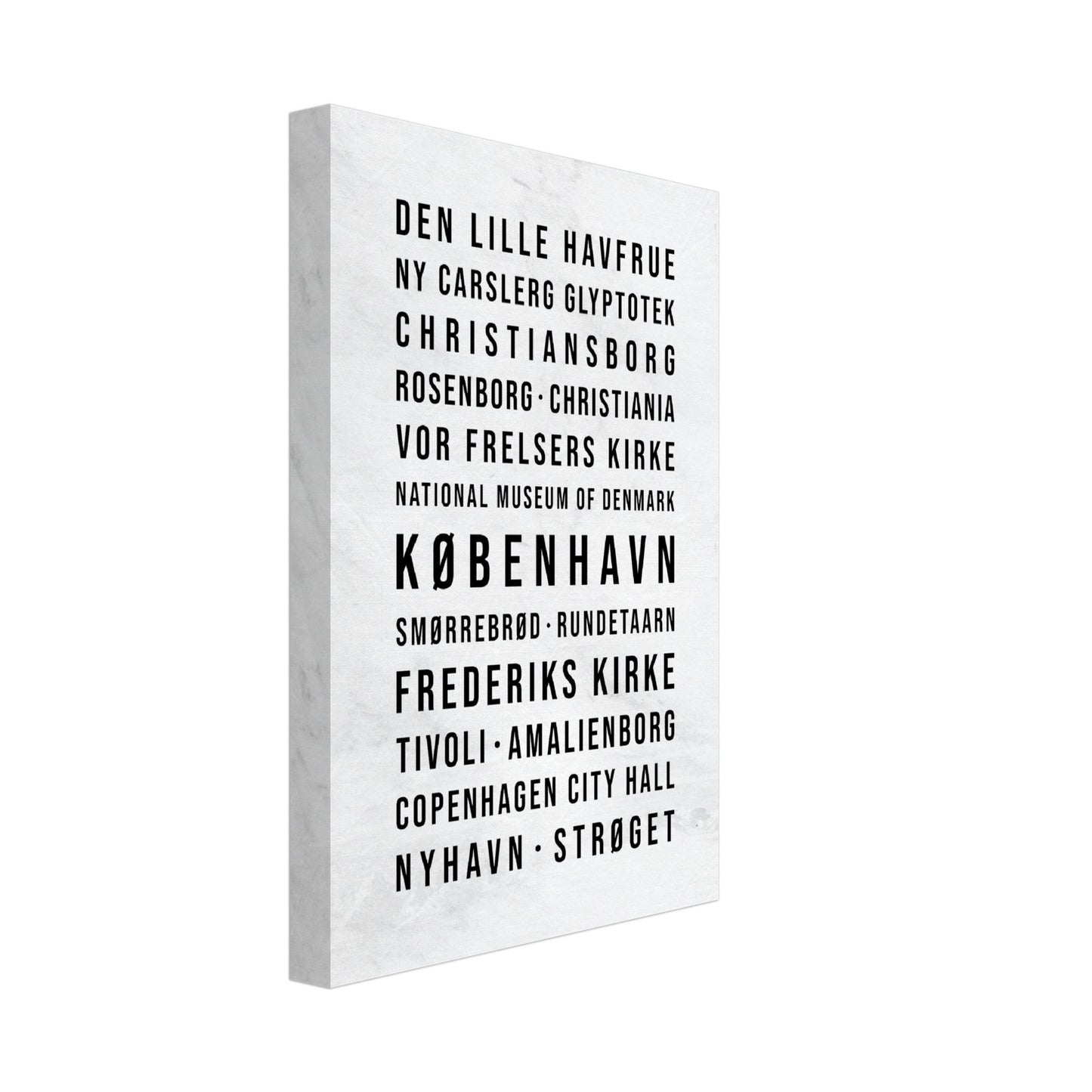 Kopenhagen - Typografie-Wandbild - Leinwand Weiss Marmoroptik