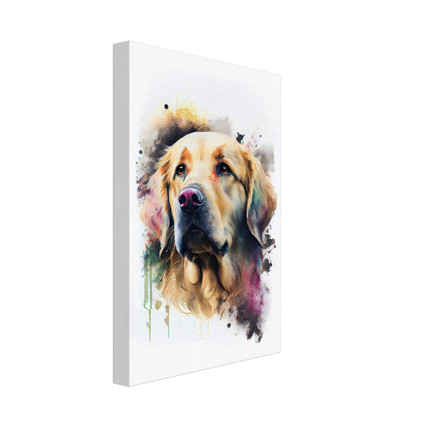 Golden Retriever Thyson - Hunde Wandbild - Dogs Art Leinwand WaterColors im Hochformat - Hundebilder Hundeportrait Tiere Tierbilder Kunstdruck Aquarell