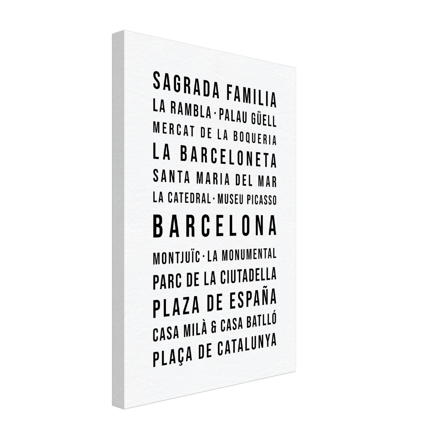 Barcelona - Typografie-Wandbild - Leinwand Weiss Neutral