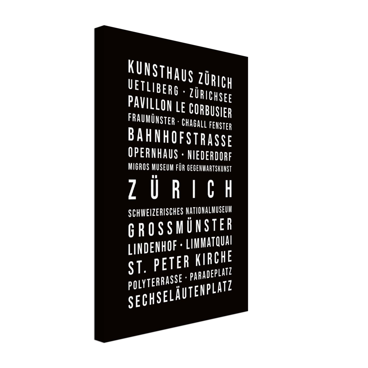 Zürich - Typografie-Wandbild - Leinwand Schwarzgrau Neutral