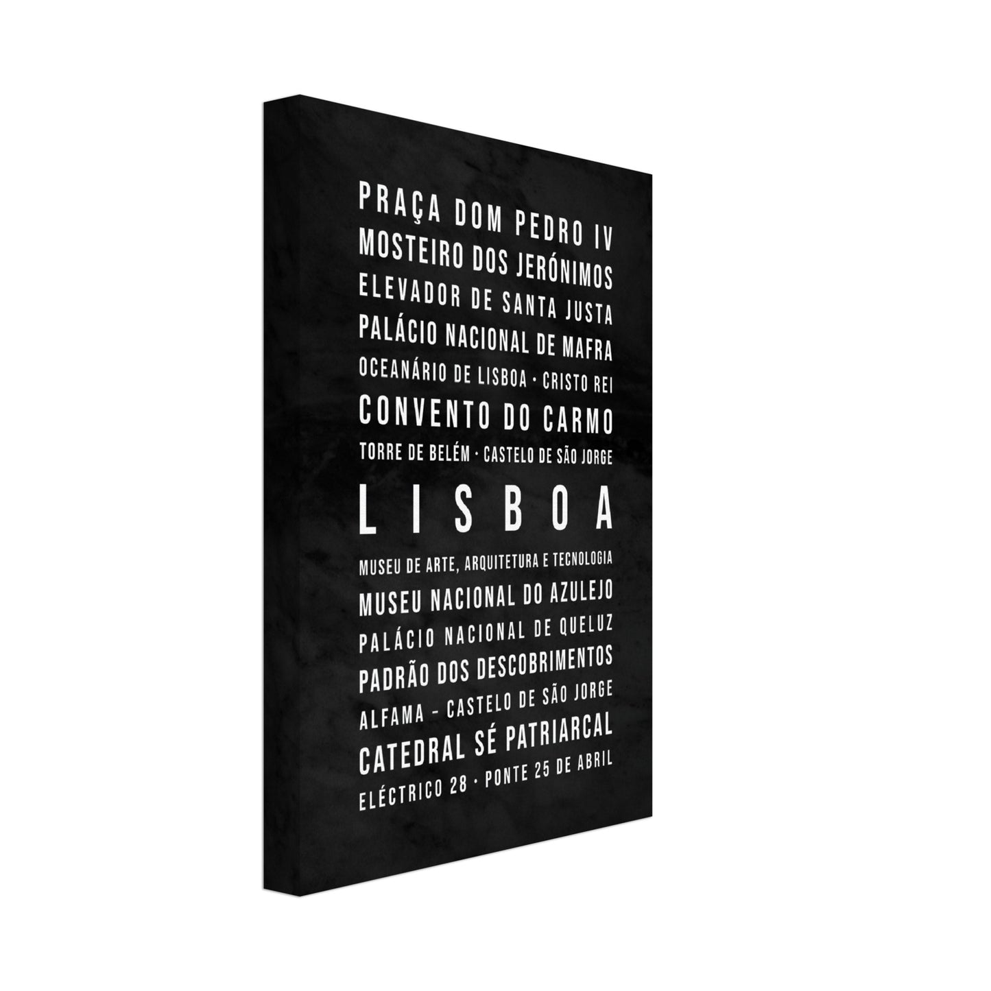 Lissabon - Typografie-Wandbild - Leinwand Schwarzgrau Marmoroptik