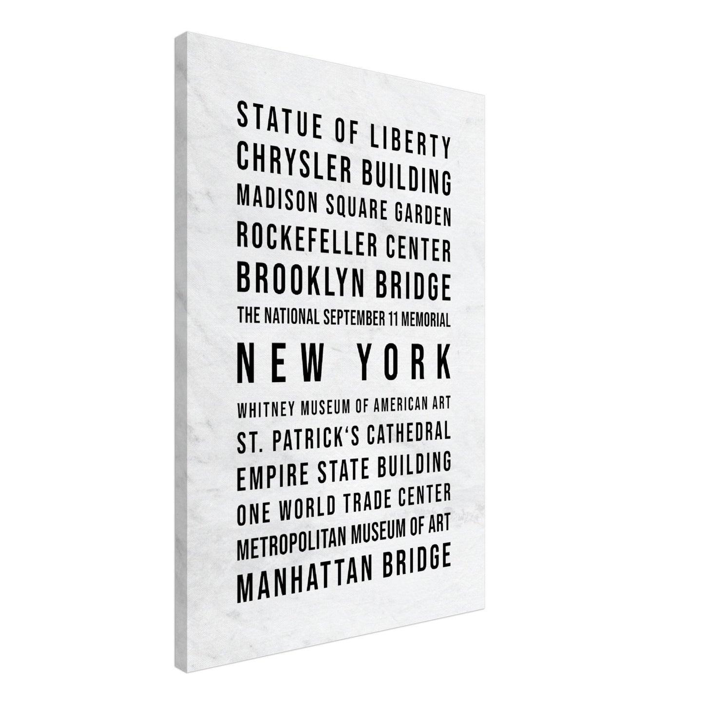 New York - Typografie-Wandbild - Leinwand Weiss Marmoroptik