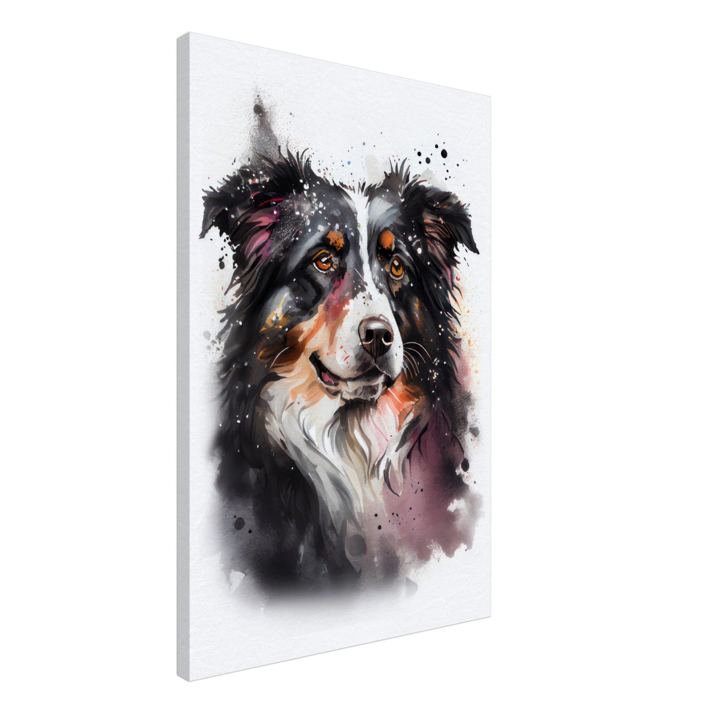 Australian Shepherd Sparky - Hunde Wandbild - Dogs Art Leinwand WaterColors im Hochformat - Hundebilder Hundeportrait Tiere Tierbilder Kunstdruck Aquarell