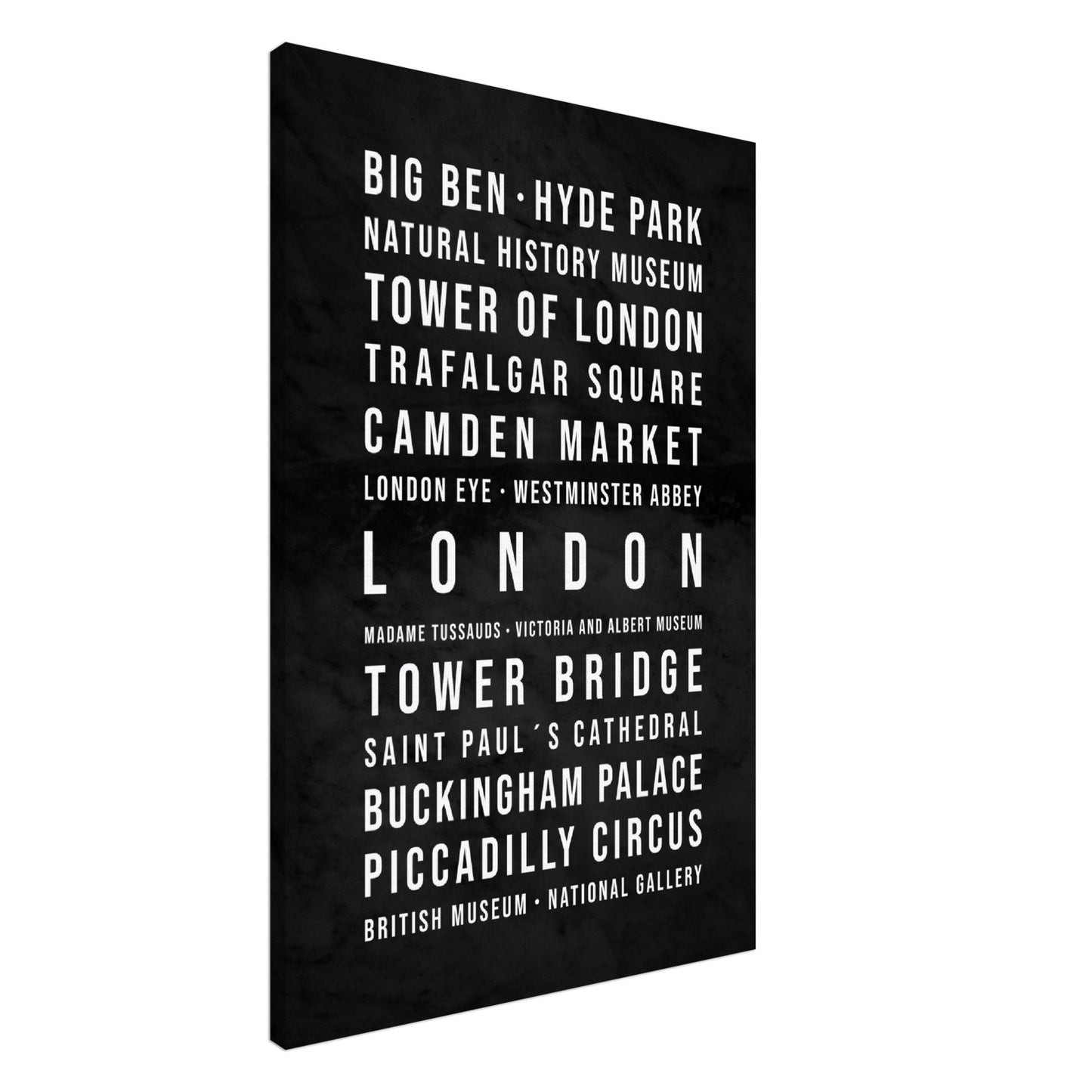 London - Typografie-Wandbild - Leinwand Schwarzgrau Marmoroptik