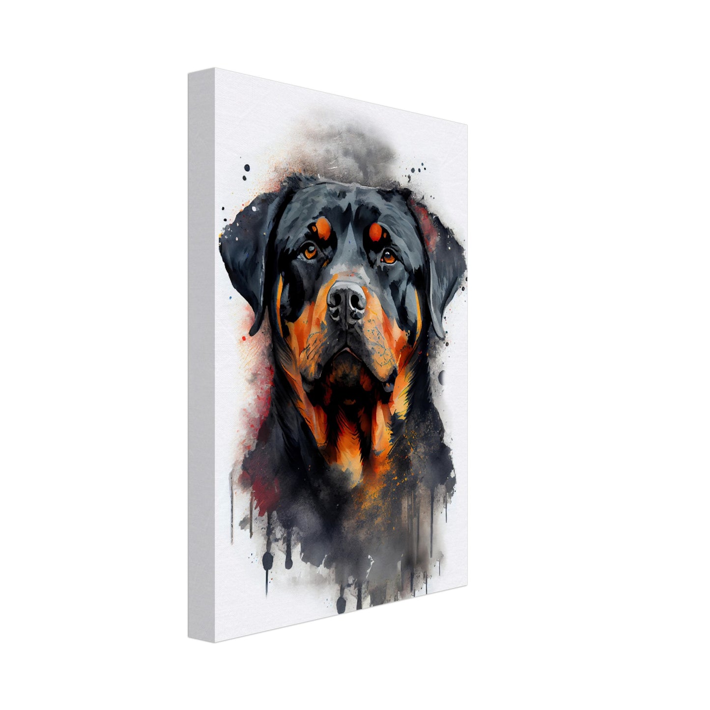 Rottweiler Dino - Hunde Wandbild - Dogs Art Leinwand WaterColors im Hochformat - Hundebilder Hundeportrait Tiere Tierbilder Kunstdruck Aquarell