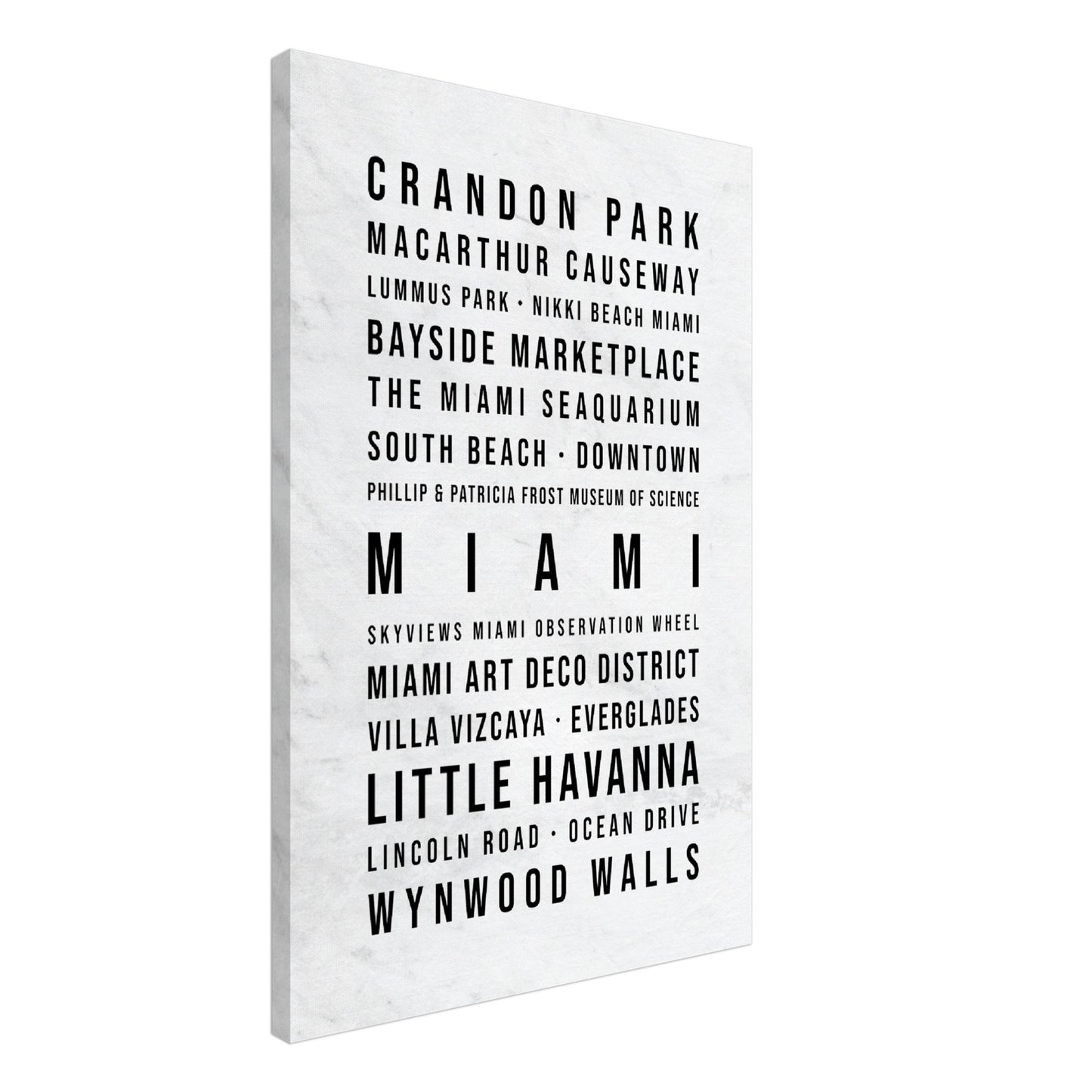 Miami - Typografie-Wandbild - Leinwand Weiss Marmoroptik