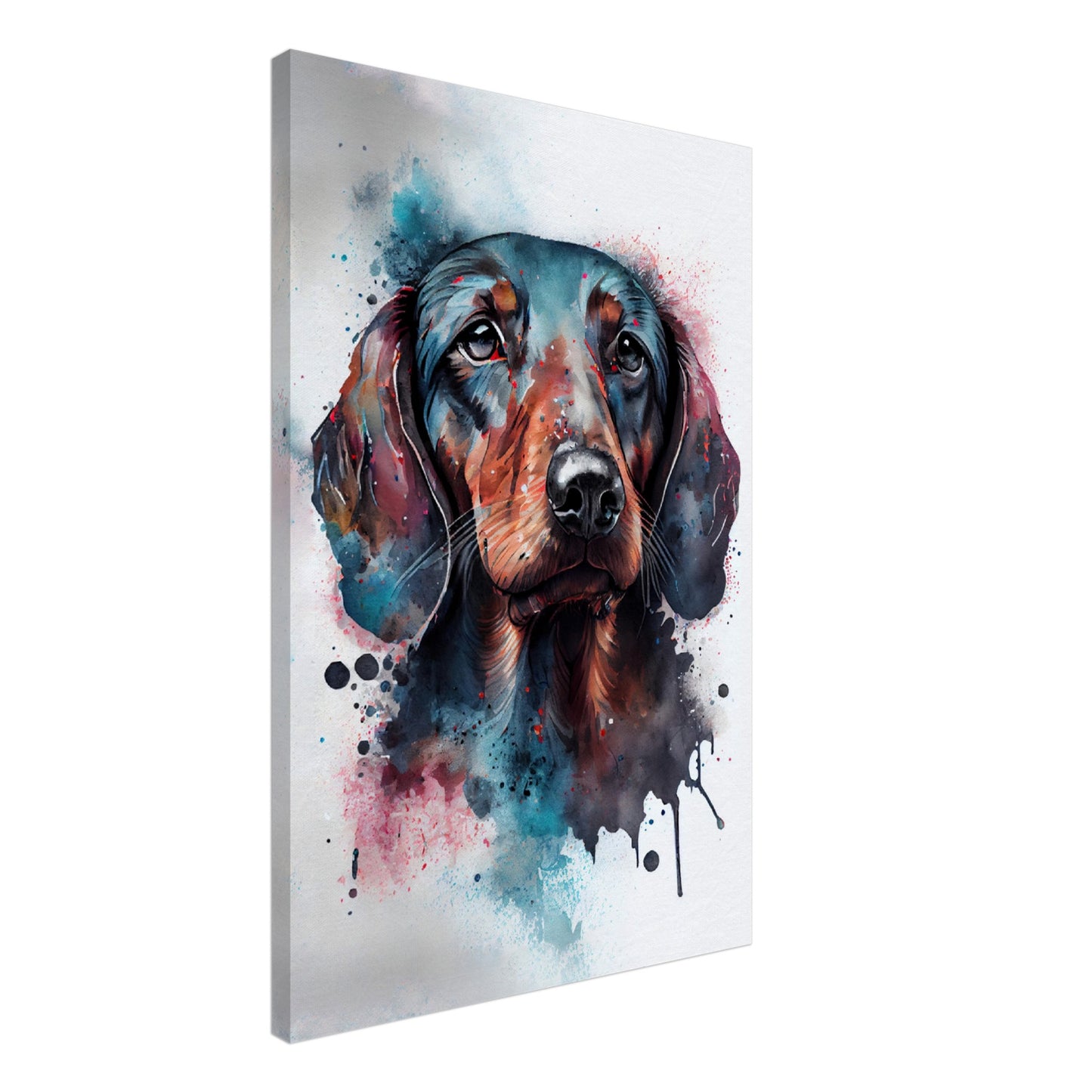Dackel Bruno - Hunde Wandbild - Dogs Art Leinwand WaterColors im Hochformat - Hundebilder Hundeportrait Tiere Tierbilder Kunstdruck Aquarell