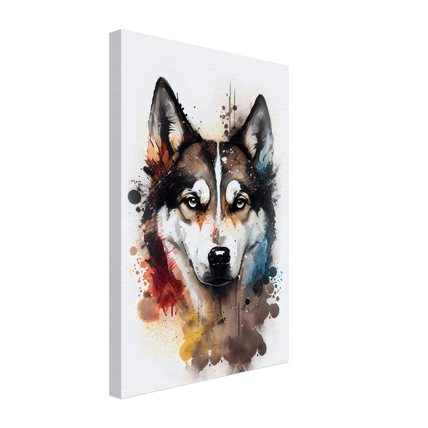 Husky Benji - Hunde Wandbild - Dogs Art Leinwand WaterColors im Hochformat - Hundebilder Hundeportrait Tiere Tierbilder Kunstdruck Aquarell