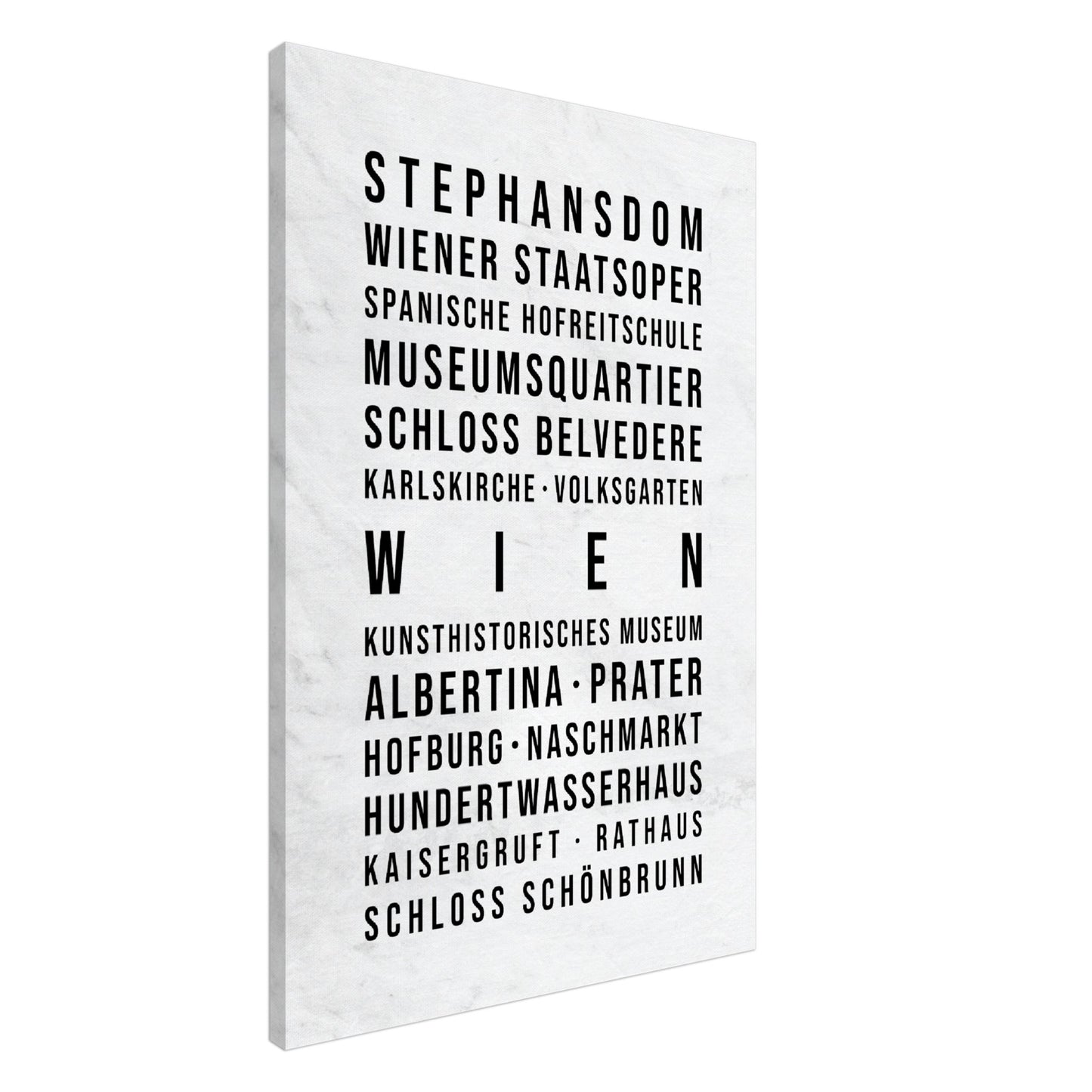 Wien - Typografie-Wandbild - Leinwand Weiss Marmoroptik