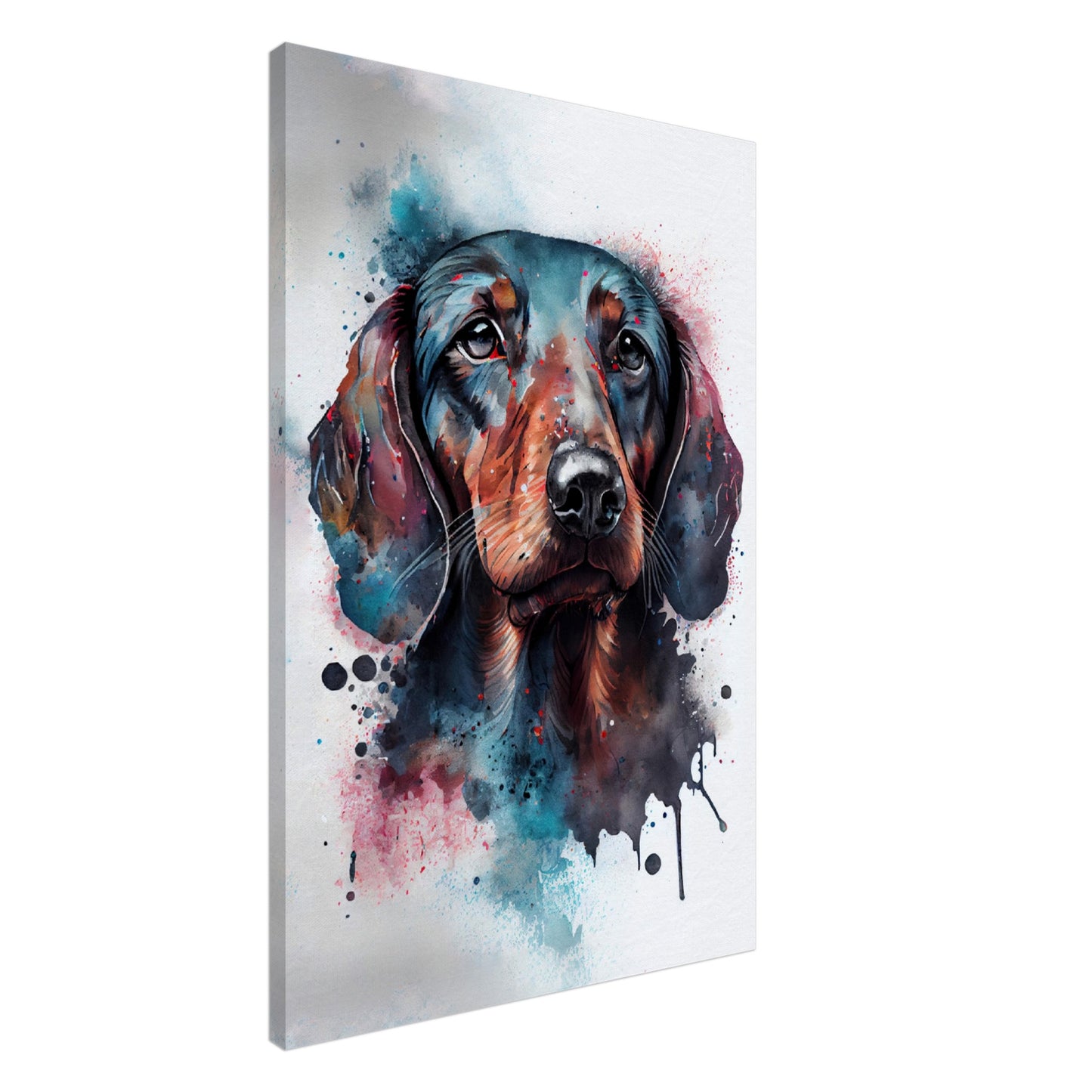 Dackel Bruno - Hunde Wandbild - Dogs Art Leinwand WaterColors im Hochformat - Hundebilder Hundeportrait Tiere Tierbilder Kunstdruck Aquarell