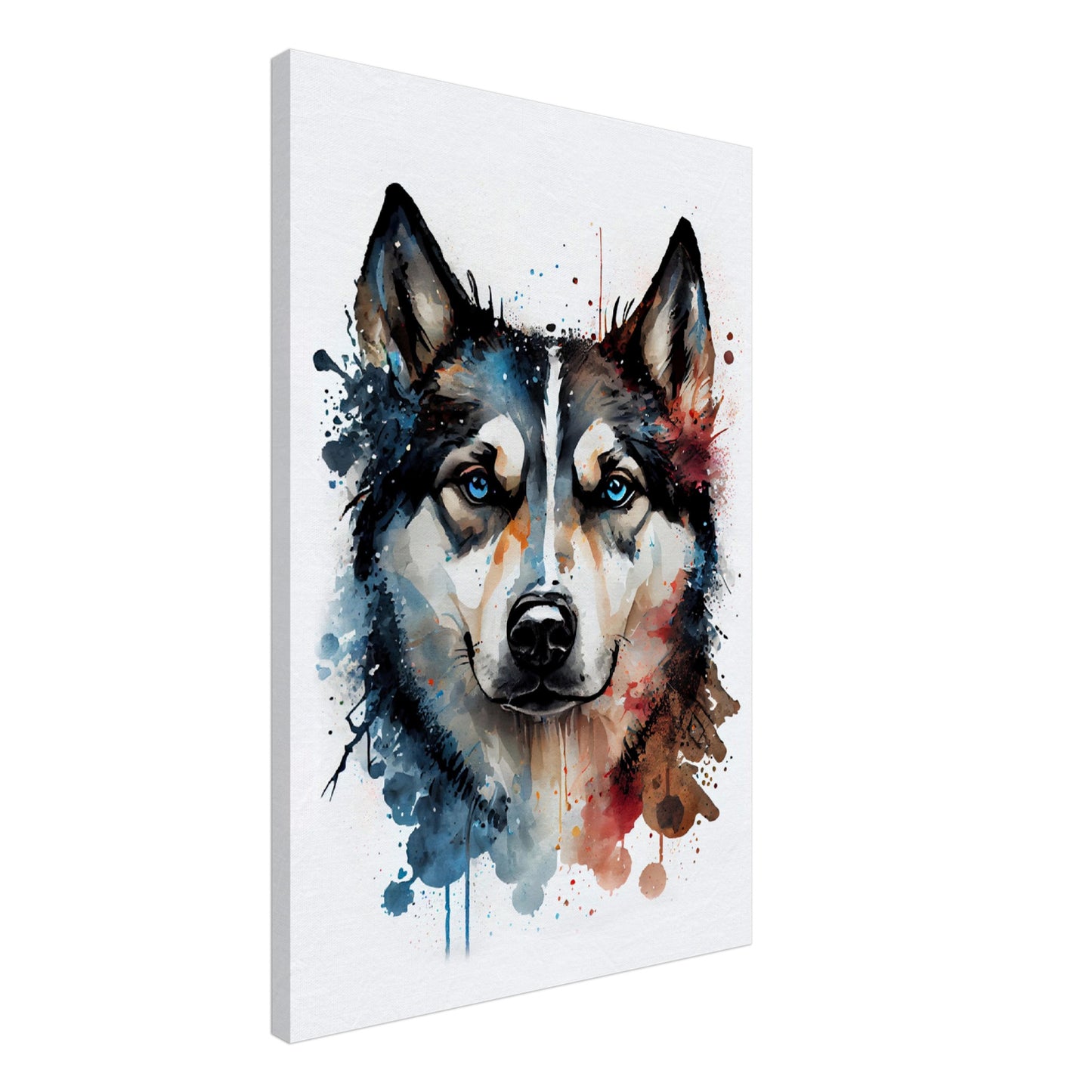 Husky Toto - Hunde Wandbild - Dogs Art Leinwand WaterColors im Hochformat - Hundebilder Hundeportrait Tiere Tierbilder Kunstdruck Aquarell