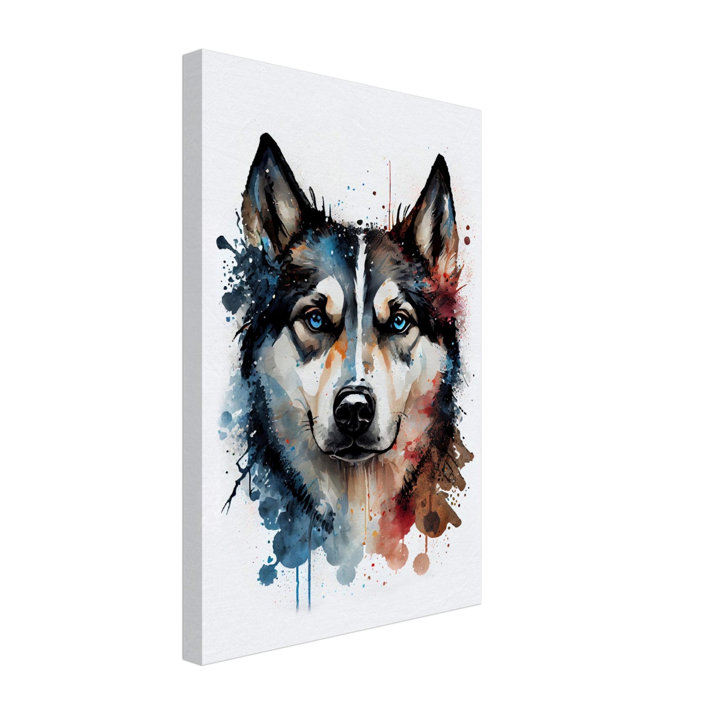 Husky Toto - Hunde Wandbild - Dogs Art Leinwand WaterColors im Hochformat - Hundebilder Hundeportrait Tiere Tierbilder Kunstdruck Aquarell