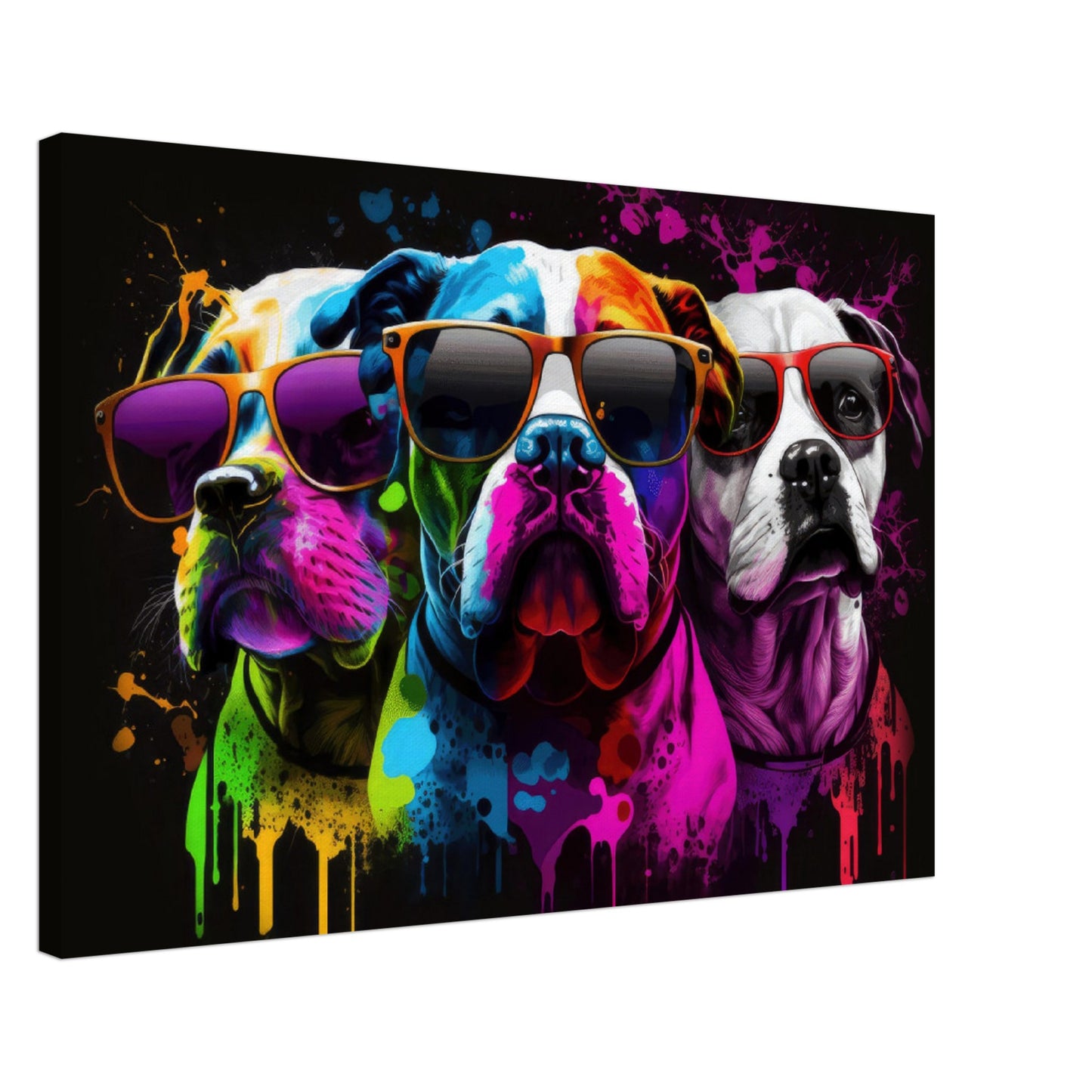 Paw Strong Troop - Hunde Wandbild - Crazy Wildlife Leinwand ColorWorld im Querformat - Coole Tiere & Animals Kunstdruck