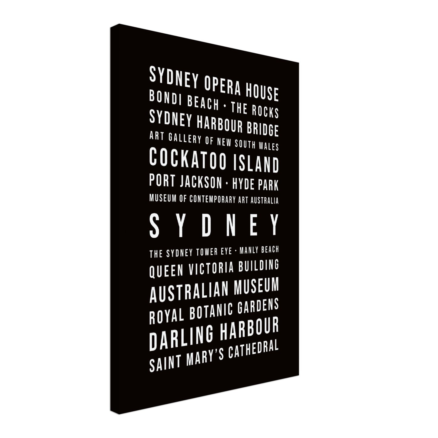 Sydney - Typografie-Wandbild - Leinwand Schwarzgrau Neutral