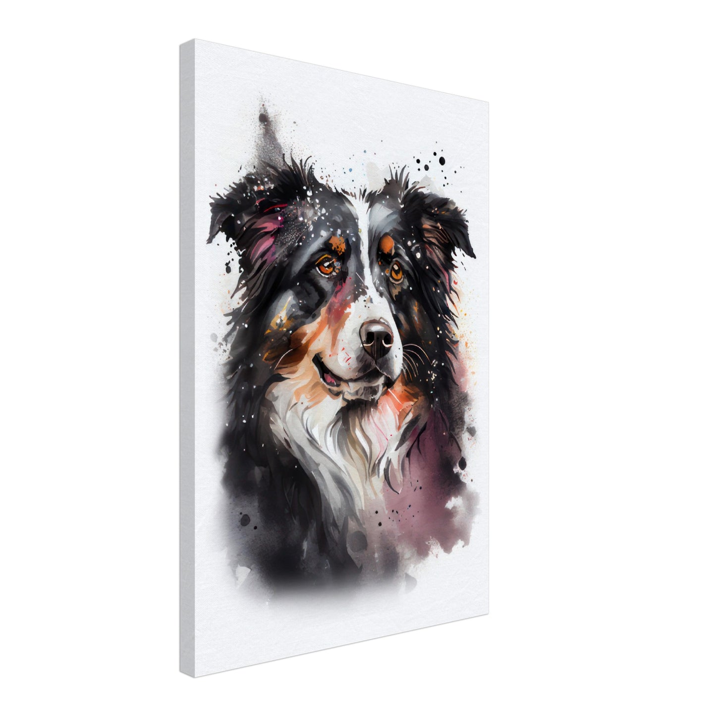 Australian Shepherd Sparky - Hunde Wandbild - Dogs Art Leinwand WaterColors im Hochformat - Hundebilder Hundeportrait Tiere Tierbilder Kunstdruck Aquarell