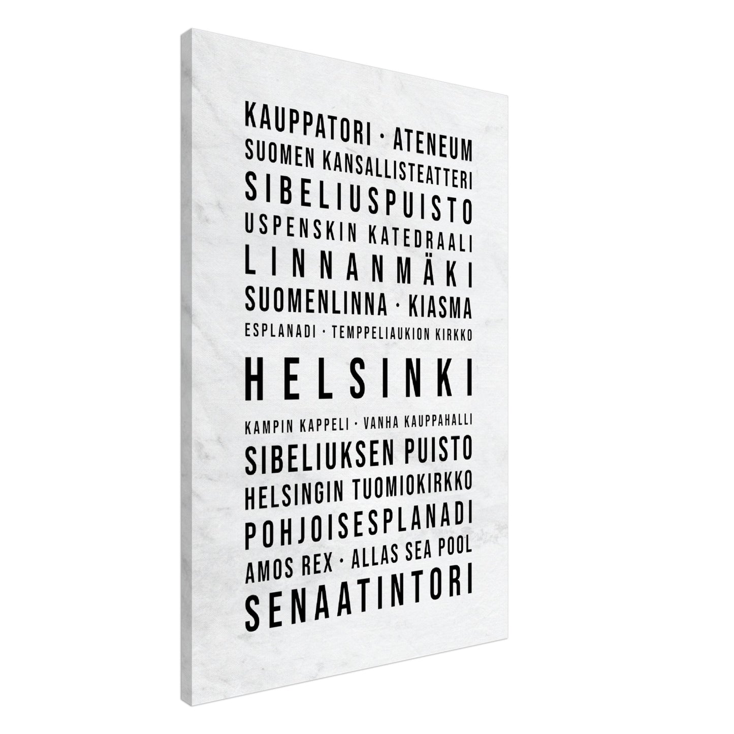 Helsinki - Typografie-Wandbild - Leinwand Weiss Marmoroptik
