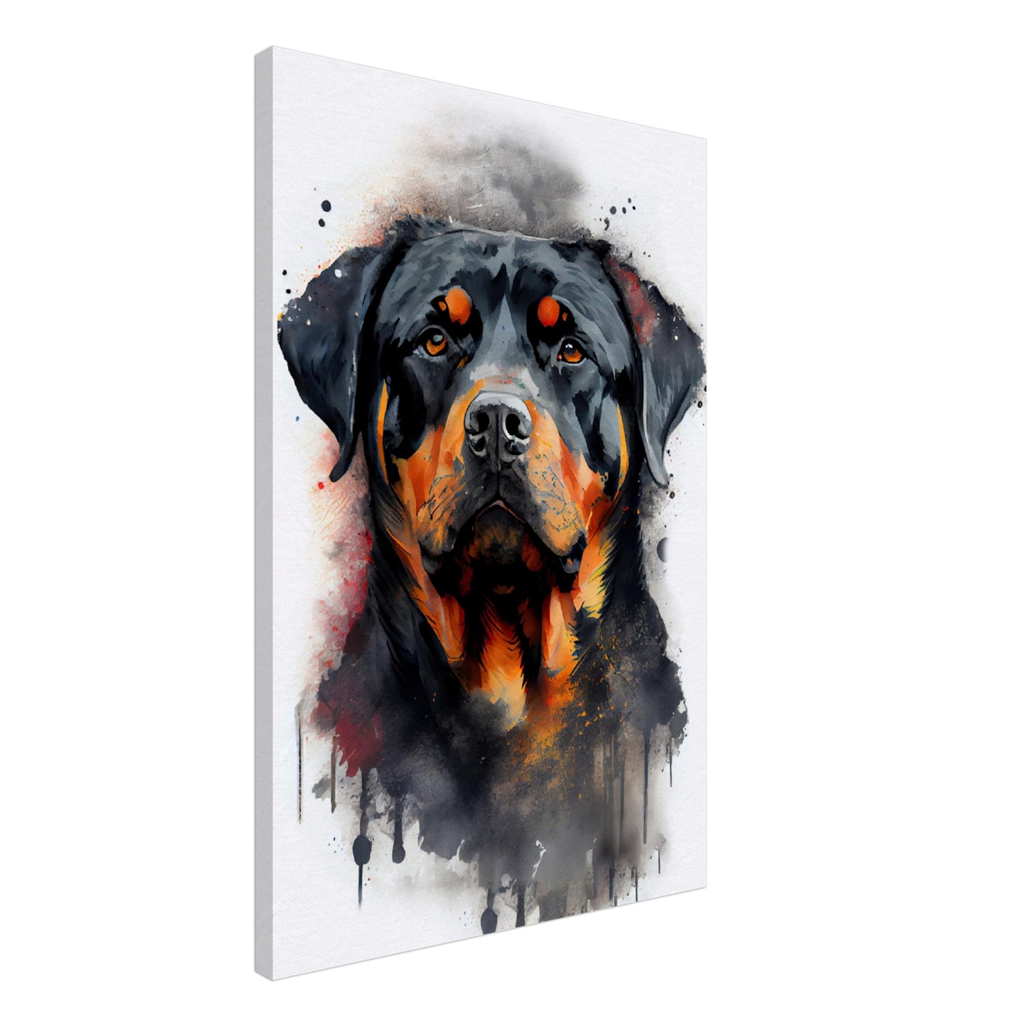 Rottweiler Dino - Hunde Wandbild - Dogs Art Leinwand WaterColors im Hochformat - Hundebilder Hundeportrait Tiere Tierbilder Kunstdruck Aquarell