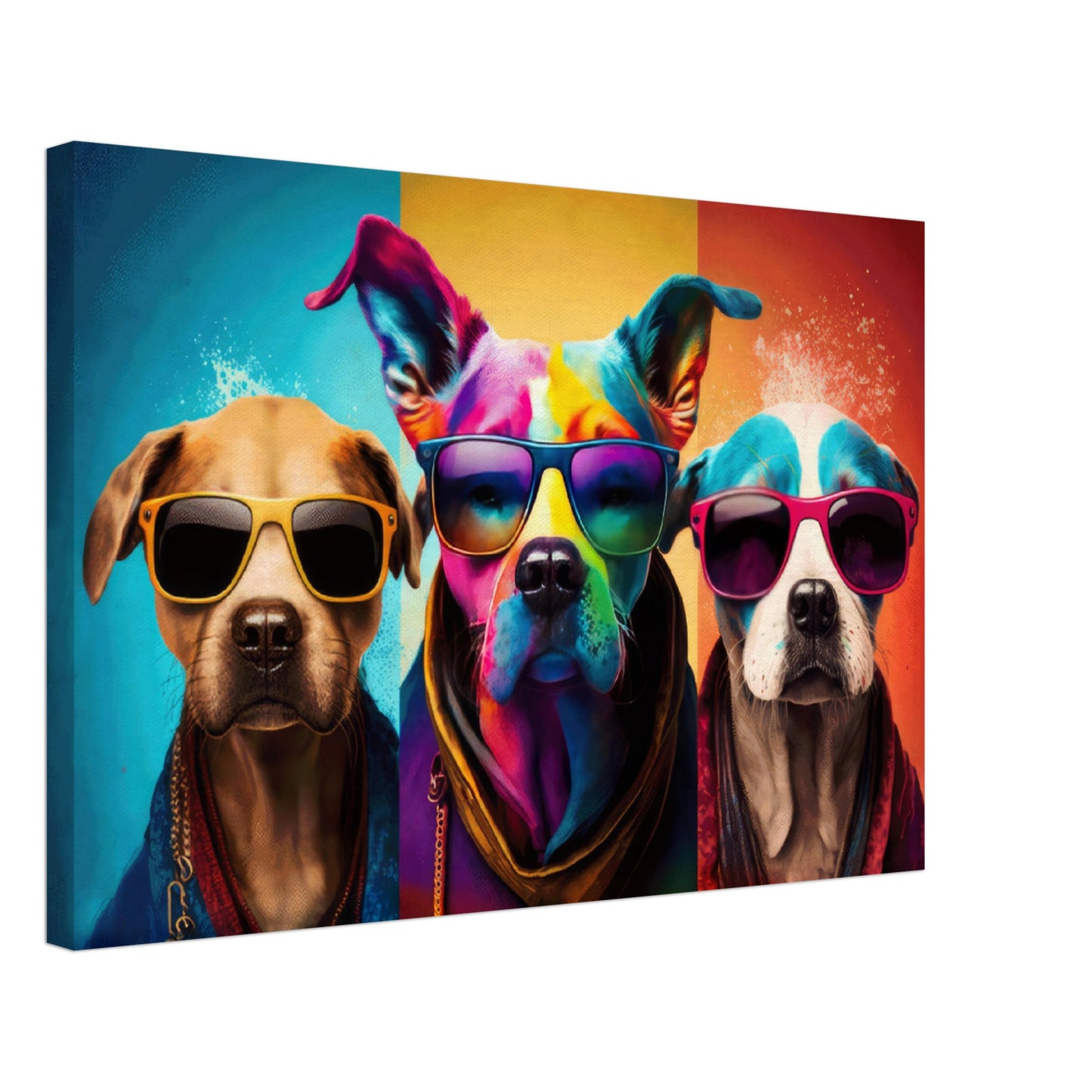 Proud Pups - Hunde Wandbild - Crazy Wildlife Leinwand ColorWorld im Querformat - Coole Tiere & Animals Kunstdruck