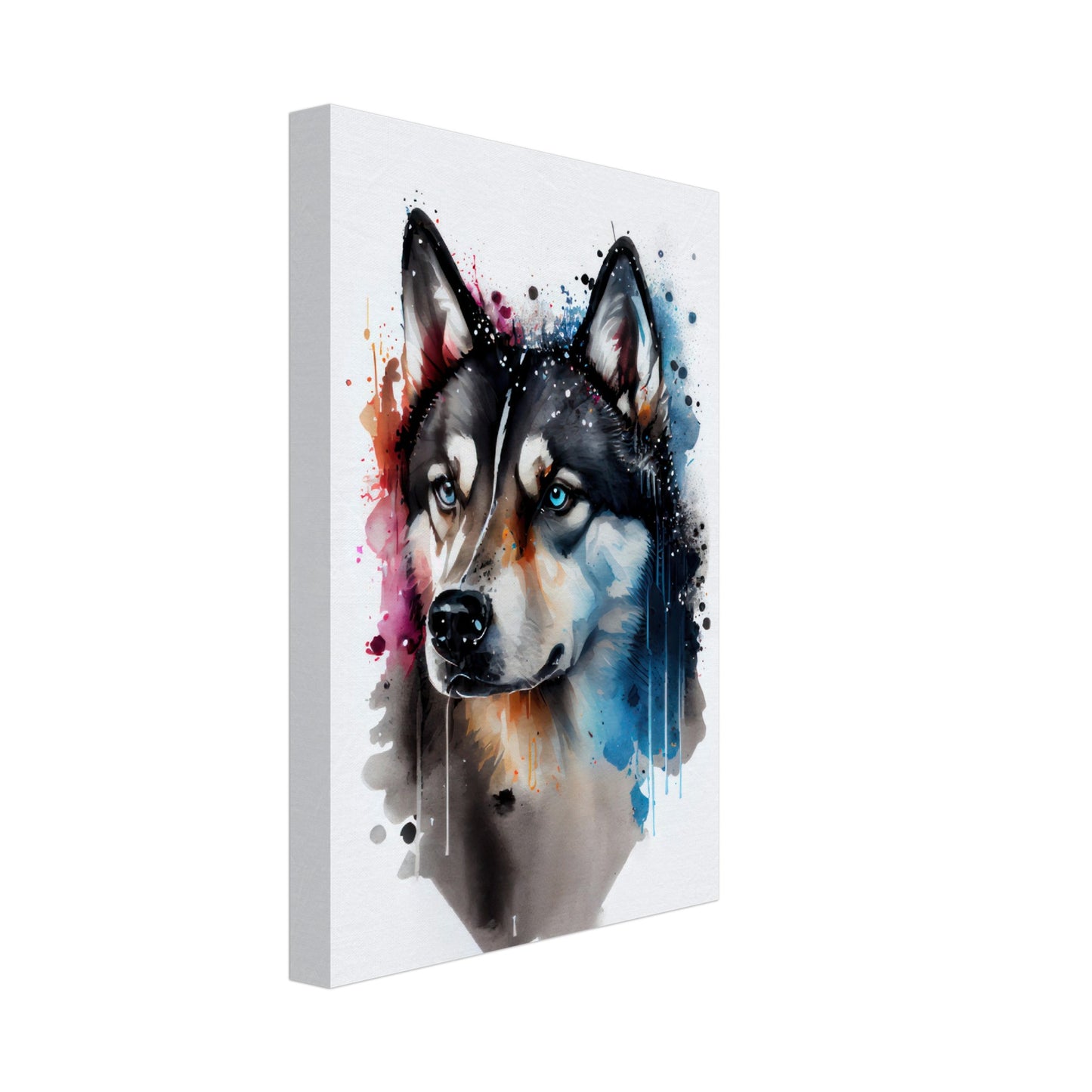 Husky Pebbles - Hunde Wandbild - Dogs Art Leinwand WaterColors im Hochformat - Hundebilder Hundeportrait Tiere Tierbilder Kunstdruck Aquarell