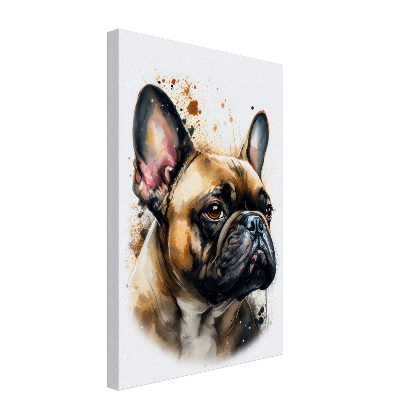 Französische Bulldoge Daisy - Hunde Wandbild - Dogs Art Leinwand WaterColors im Hochformat - Hundebilder Hundeportrait Tiere Tierbilder Kunstdruck Aquarell