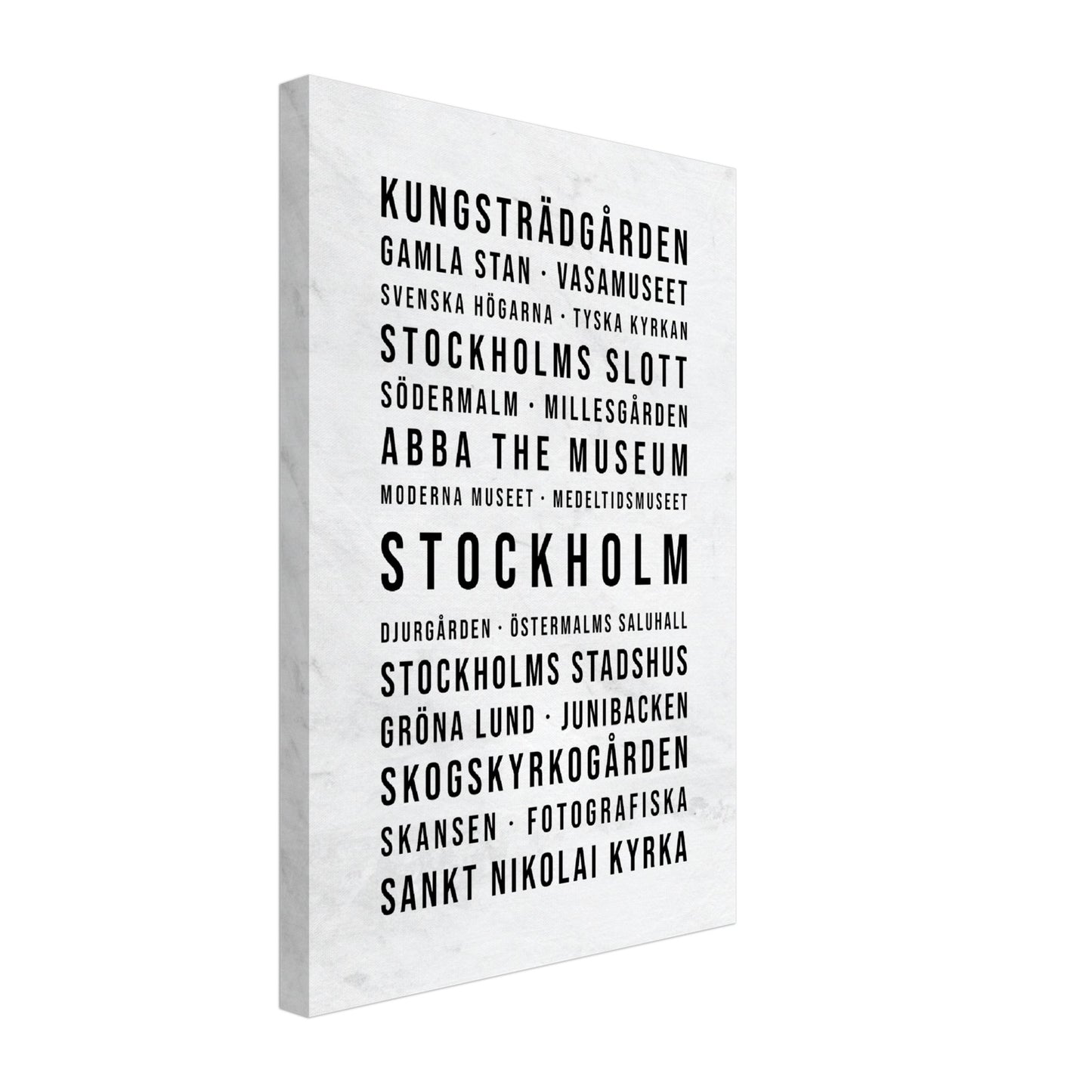 Stockholm - Typografie-Wandbild - Leinwand Weiss Marmoroptik