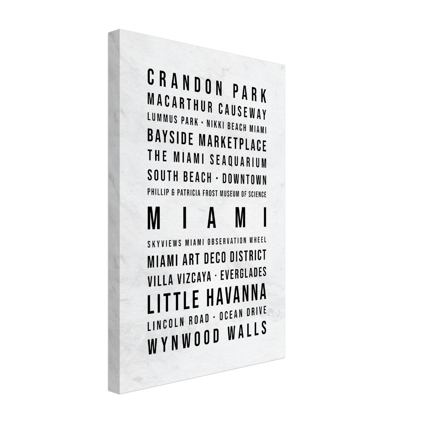 Miami - Typografie-Wandbild - Leinwand Weiss Marmoroptik